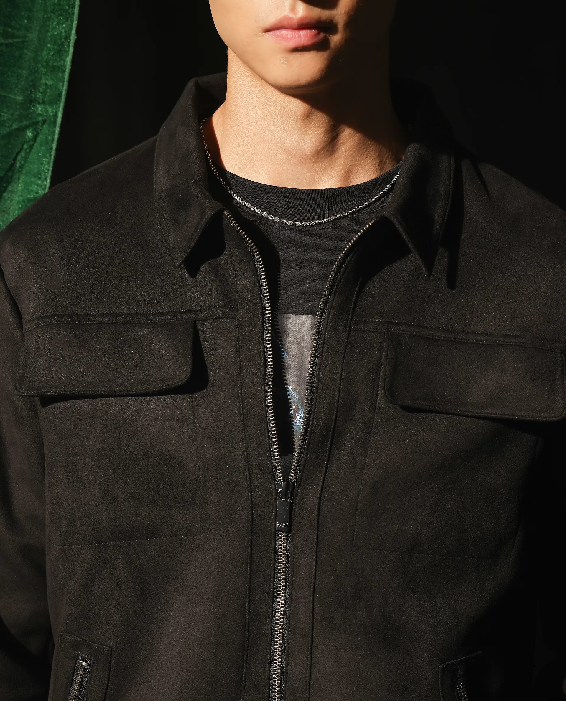 Rare Rabbit Men's Baxo Black Suede Plain Regular Fit Full Sleeve Spread Collar Jacket - Image 2