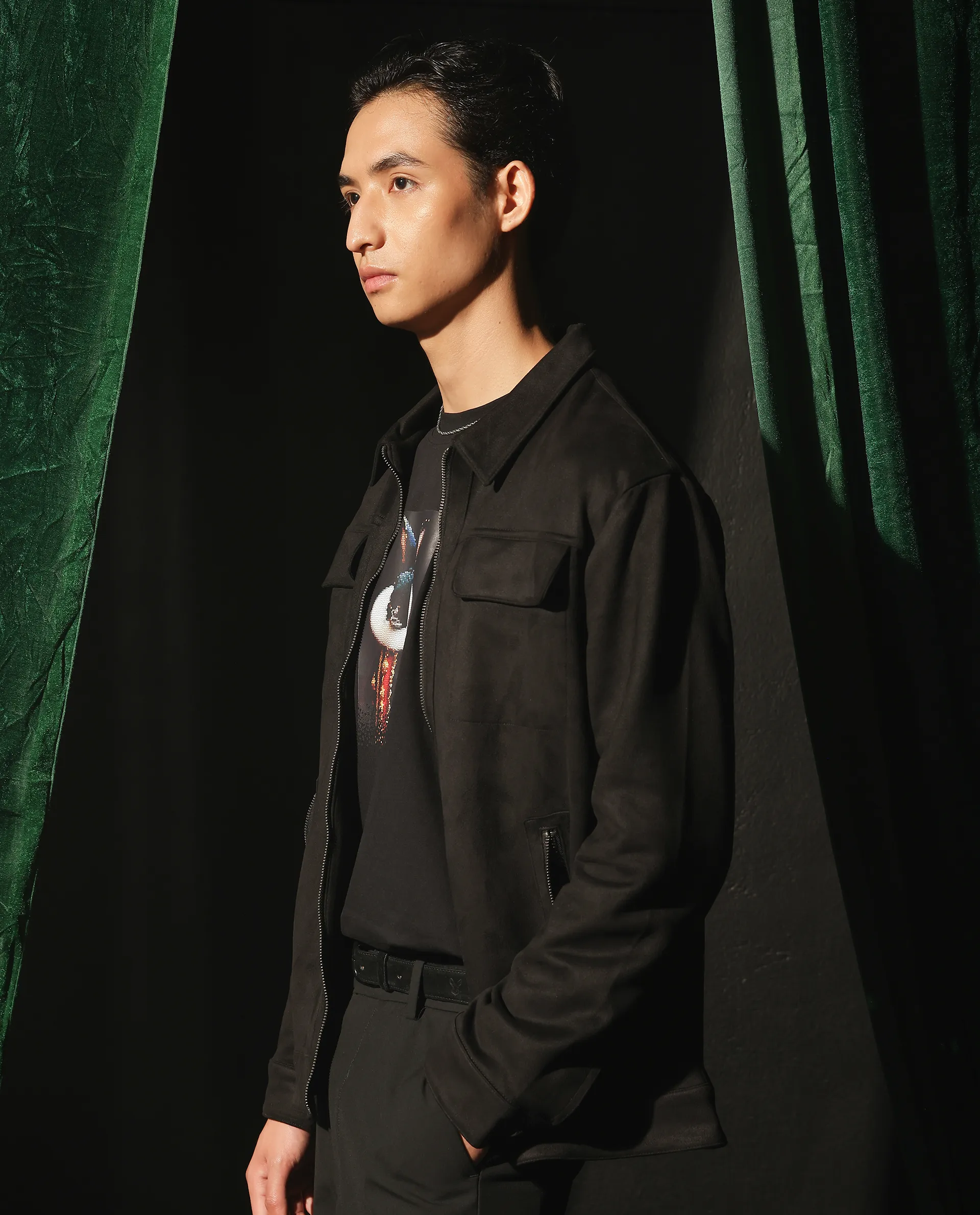 Rare Rabbit Men's Baxo Black Suede Plain Regular Fit Full Sleeve Spread Collar Jacket - Image 3