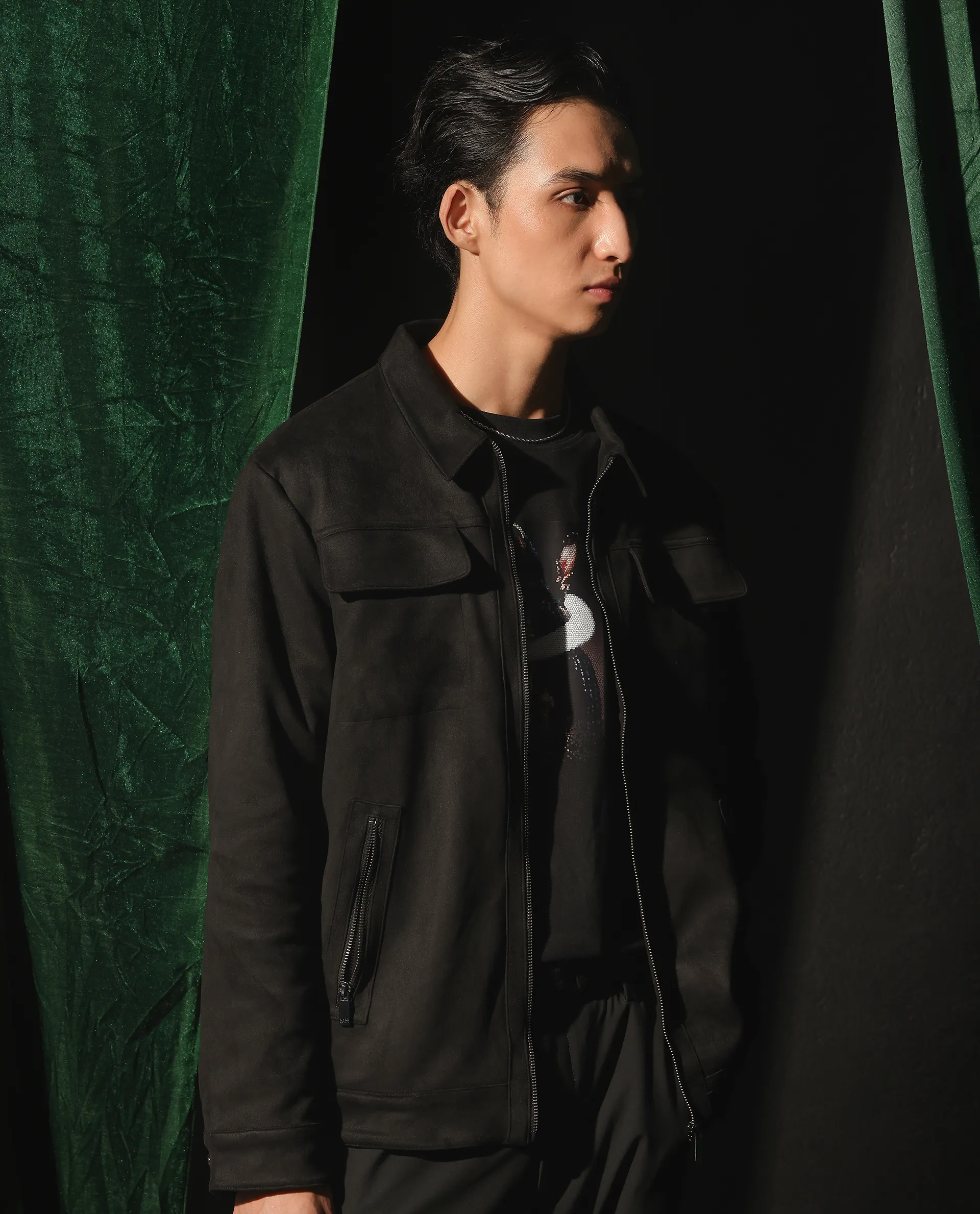 Rare Rabbit Men's Baxo Black Suede Plain Regular Fit Full Sleeve Spread Collar Jacket - Image 5