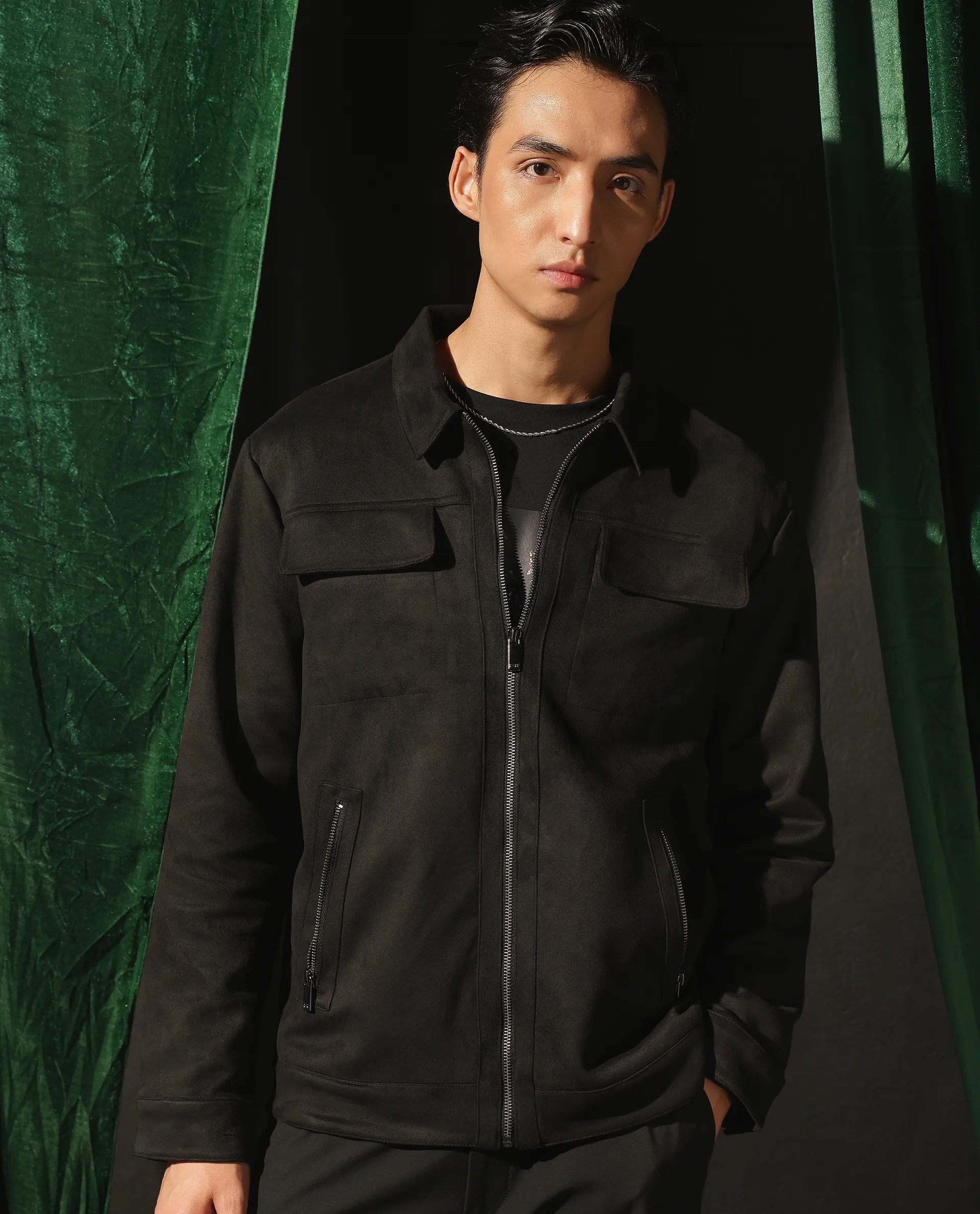 Rare Rabbit Men's Baxo Black Suede Plain Regular Fit Full Sleeve Spread Collar Jacket - Image 6