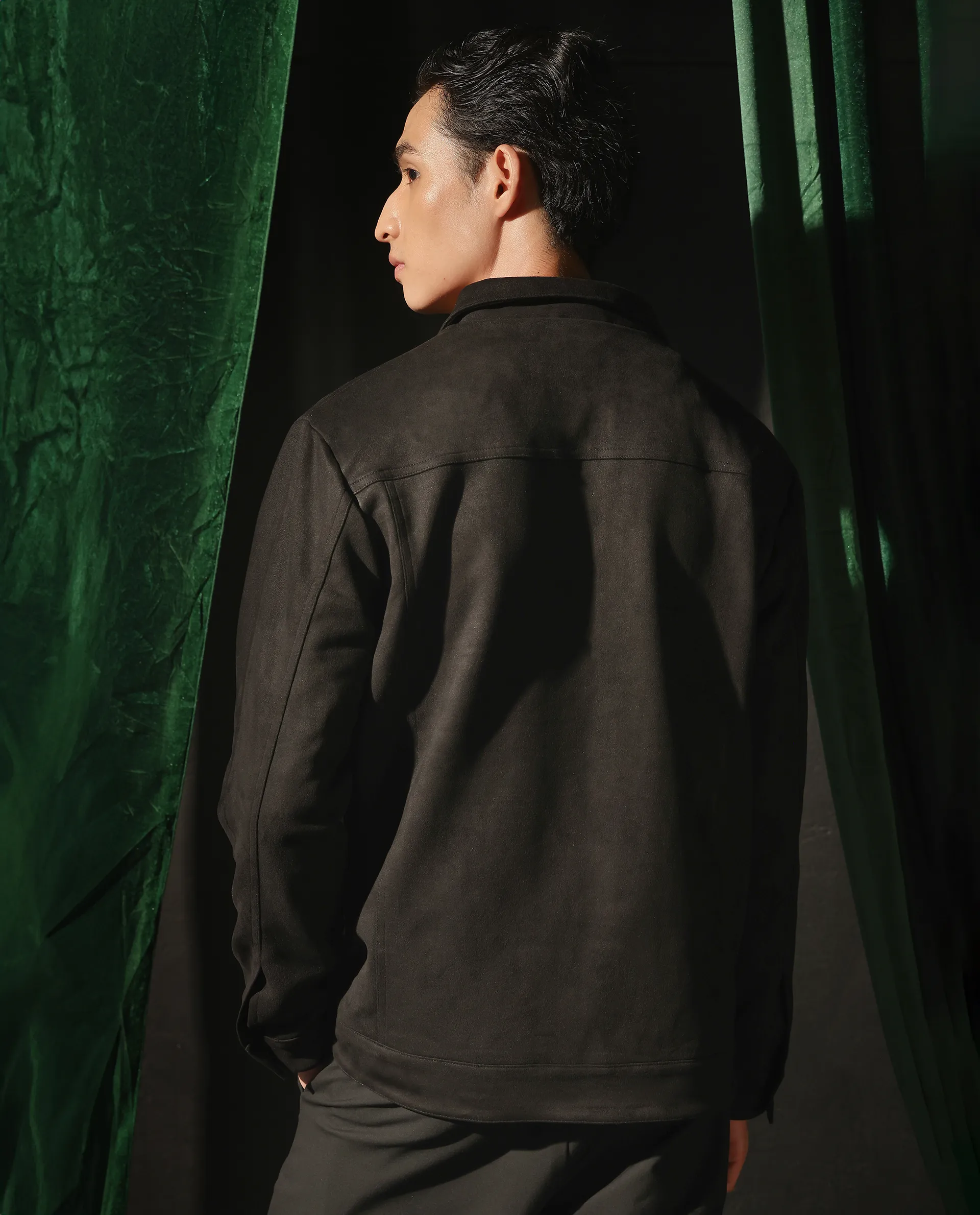Rare Rabbit Men's Baxo Black Suede Plain Regular Fit Full Sleeve Spread Collar Jacket - Image 7