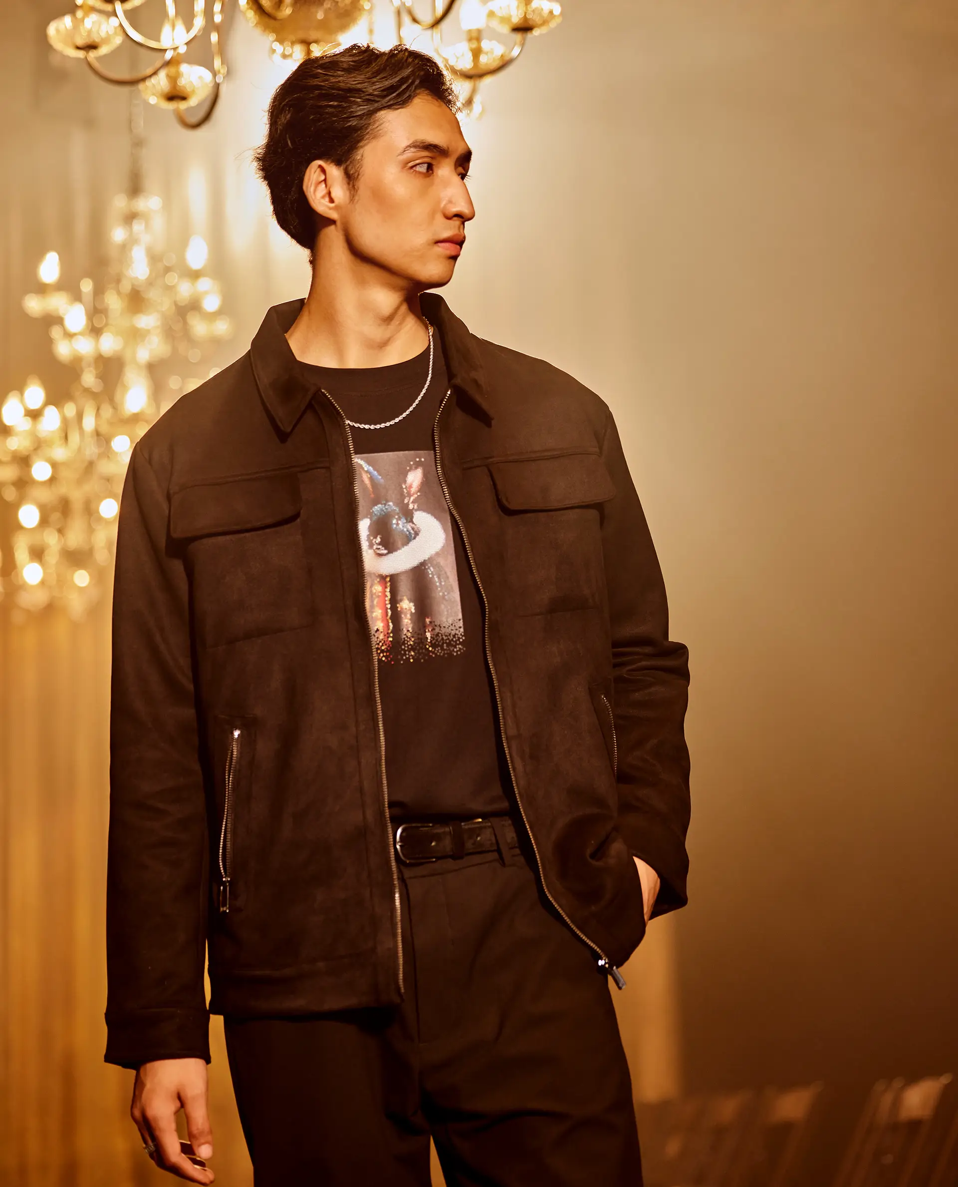 Rare Rabbit Men's Baxo Black Suede Plain Regular Fit Full Sleeve Spread Collar Jacket - Image 8