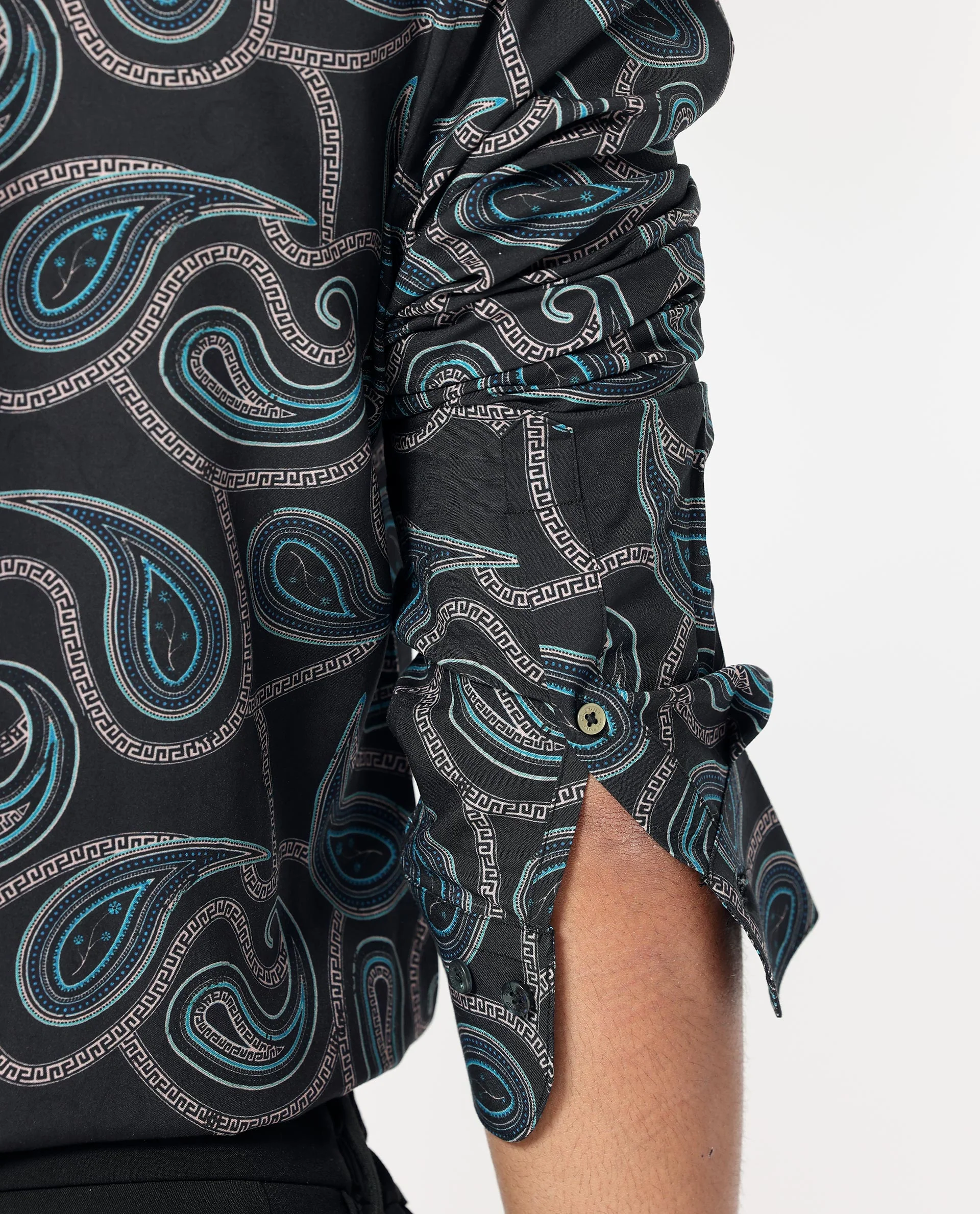 Rare Rabbit Men's Baxon Black Viscose Paisley Print Regular Fit Full Sleeve Collared Shirt - Image 4