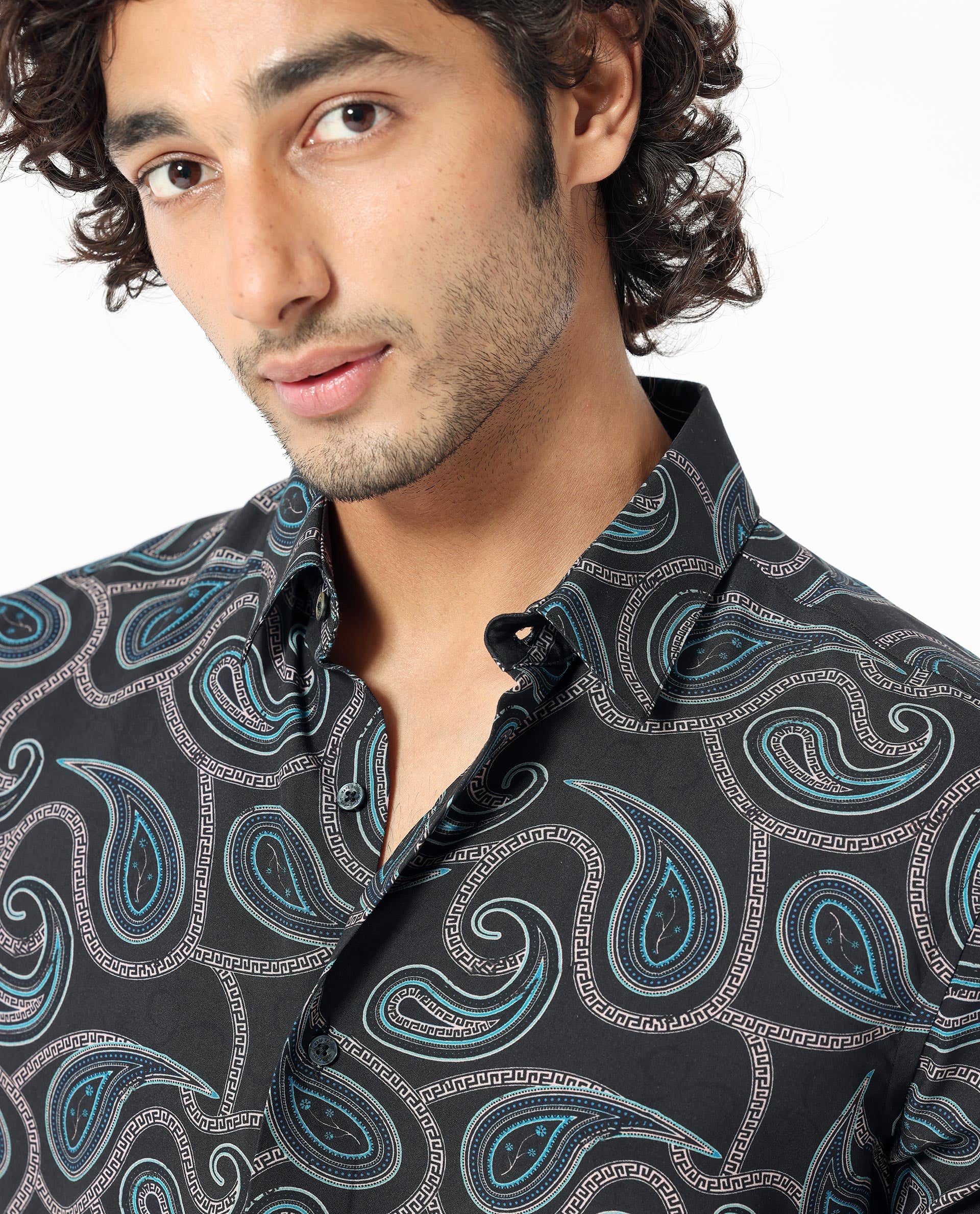 Rare Rabbit Men's Baxon Black Viscose Paisley Print Regular Fit Full Sleeve Collared Shirt - Image 5
