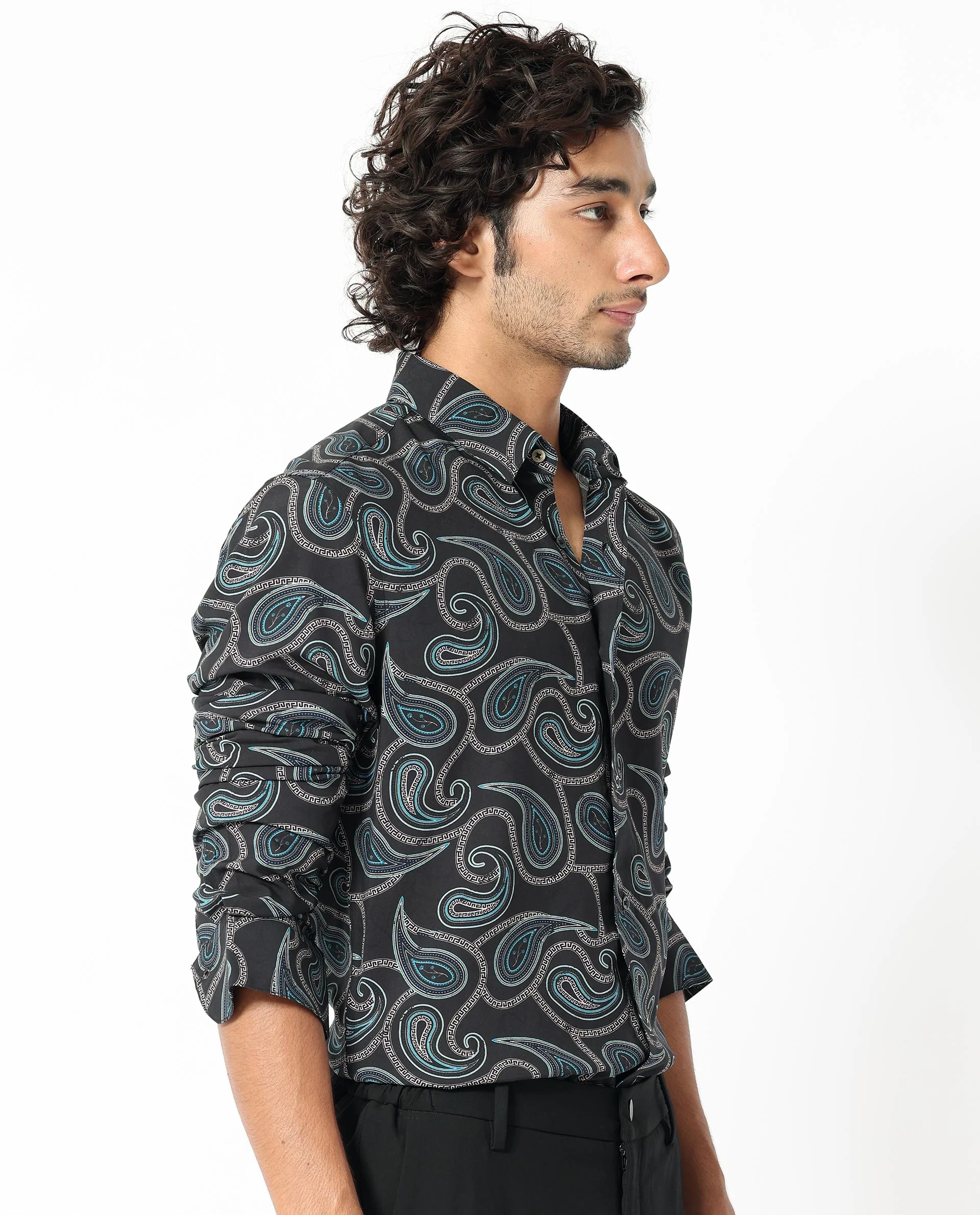 Rare Rabbit Men's Baxon Black Viscose Paisley Print Regular Fit Full Sleeve Collared Shirt - Image 6