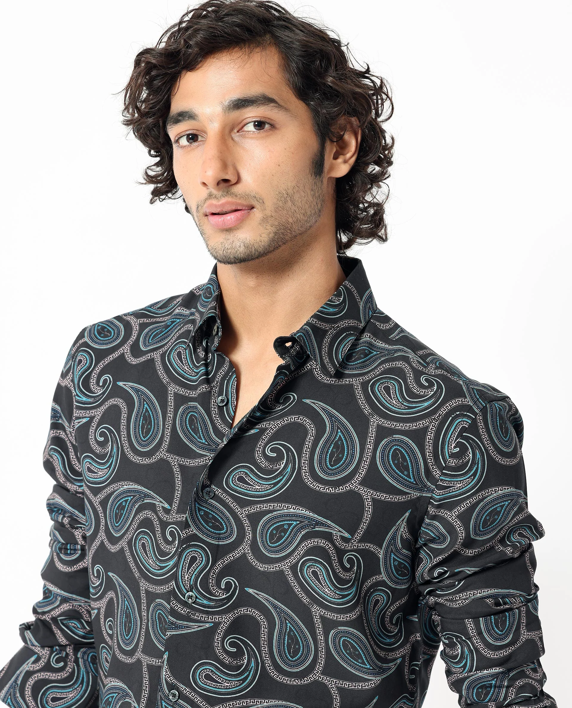Rare Rabbit Men's Baxon Black Viscose Paisley Print Regular Fit Full Sleeve Collared Shirt - Image 7