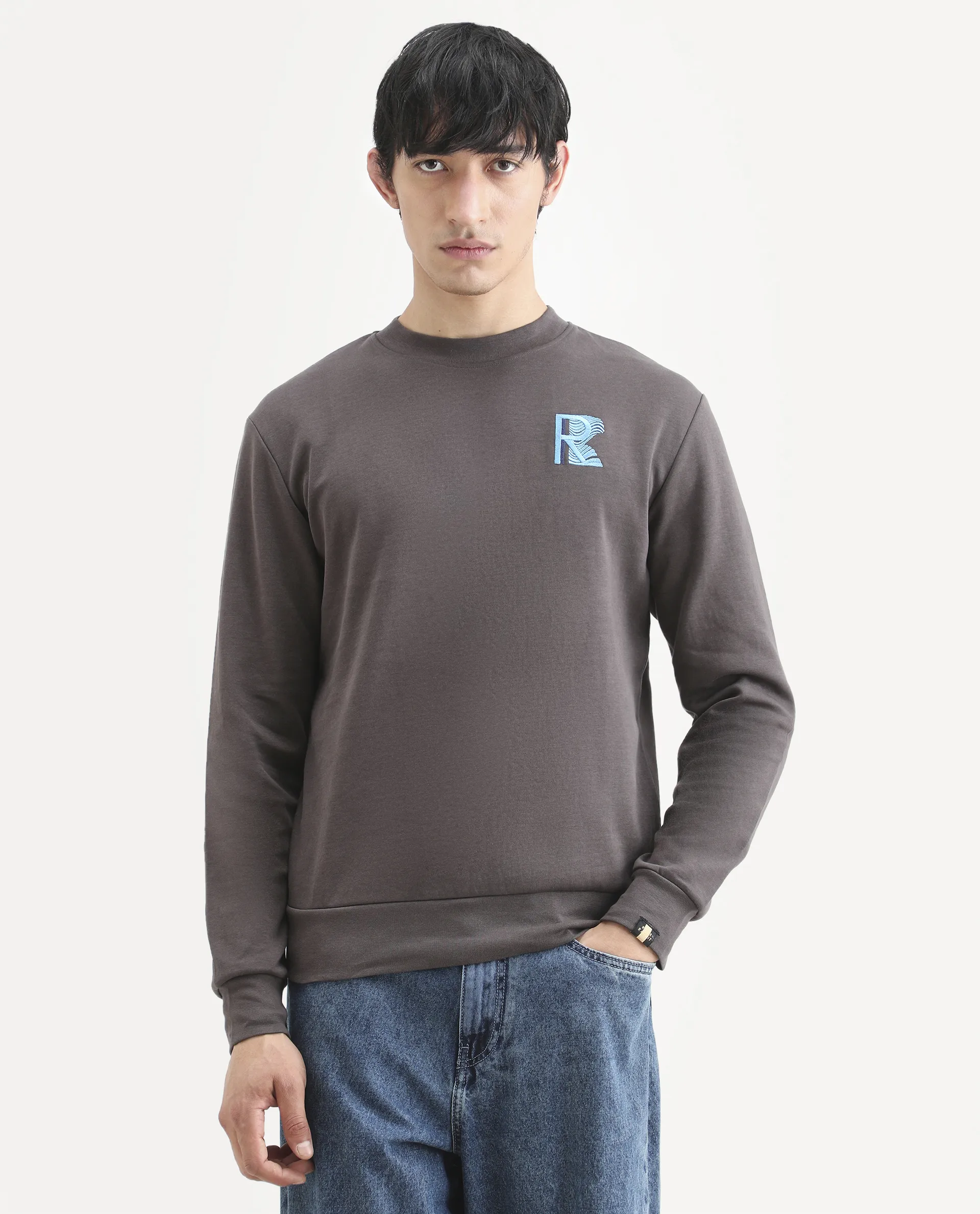 Rare Rabbit Men's Bay Dark Grey Cotton Graphic Print Regular Fit Full Sleeve Crew Neck Sweatshirt - Image 3