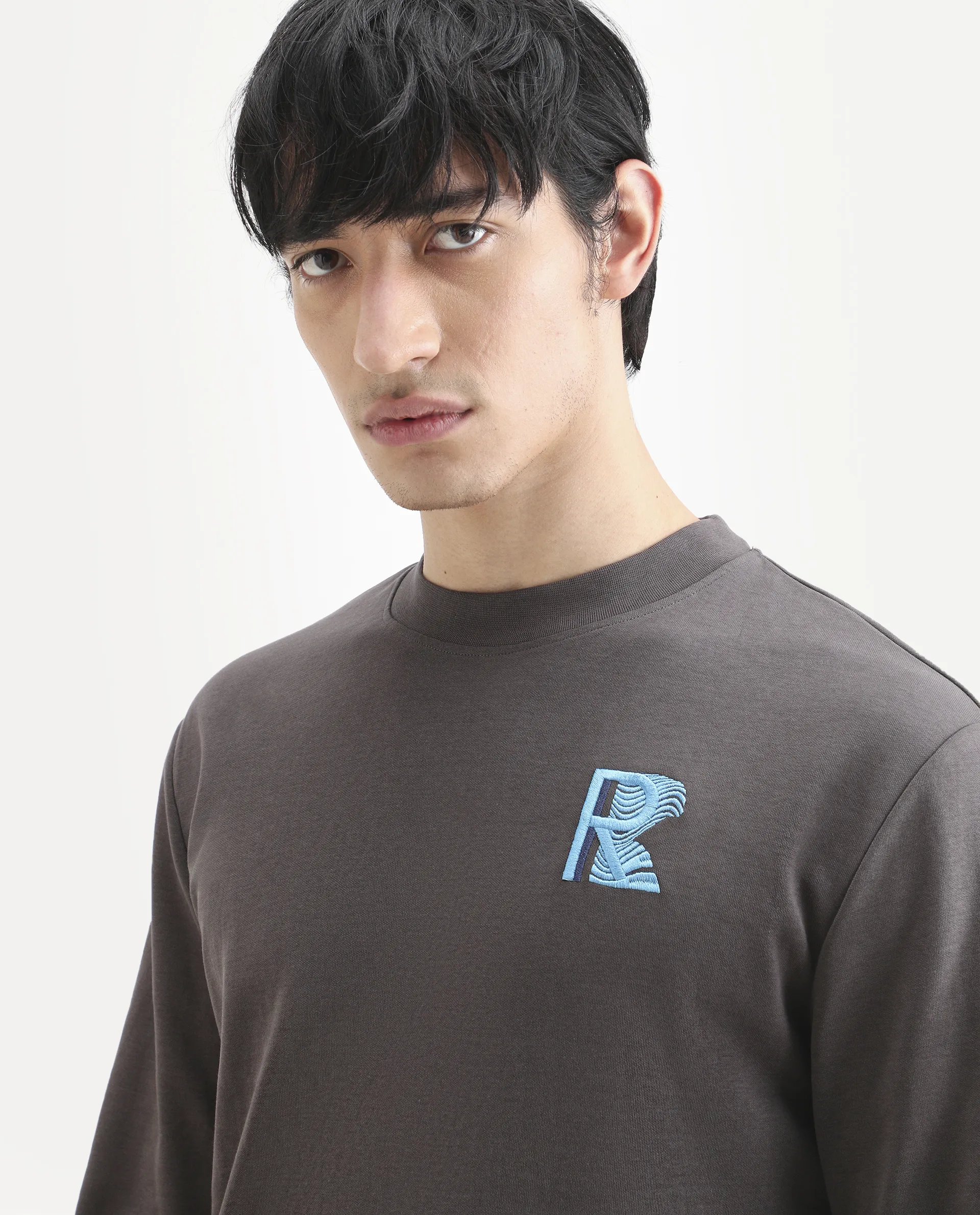 Rare Rabbit Men's Bay Dark Grey Cotton Graphic Print Regular Fit Full Sleeve Crew Neck Sweatshirt - Image 4