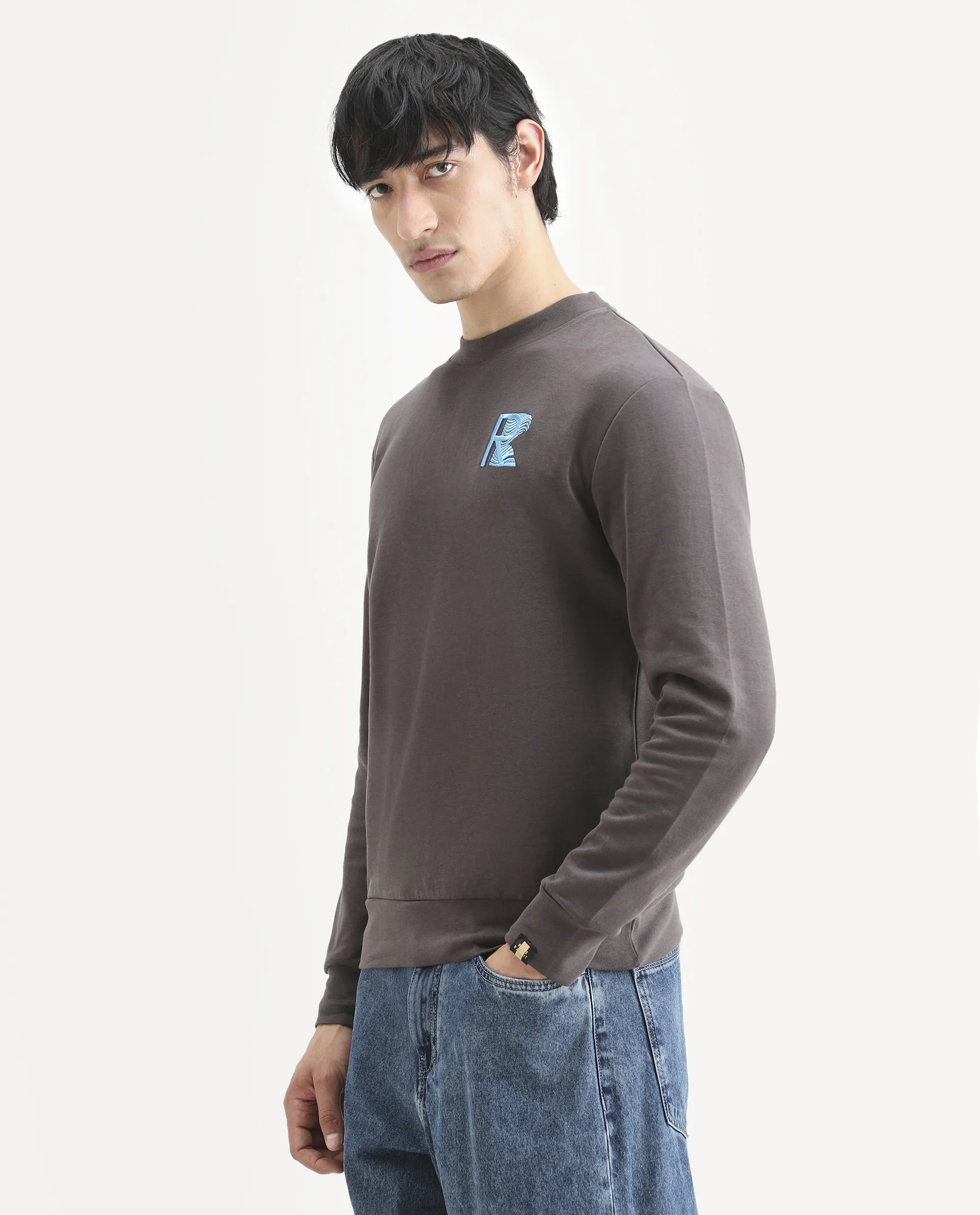 Rare Rabbit Men's Bay Dark Grey Cotton Graphic Print Regular Fit Full Sleeve Crew Neck Sweatshirt - Image 5