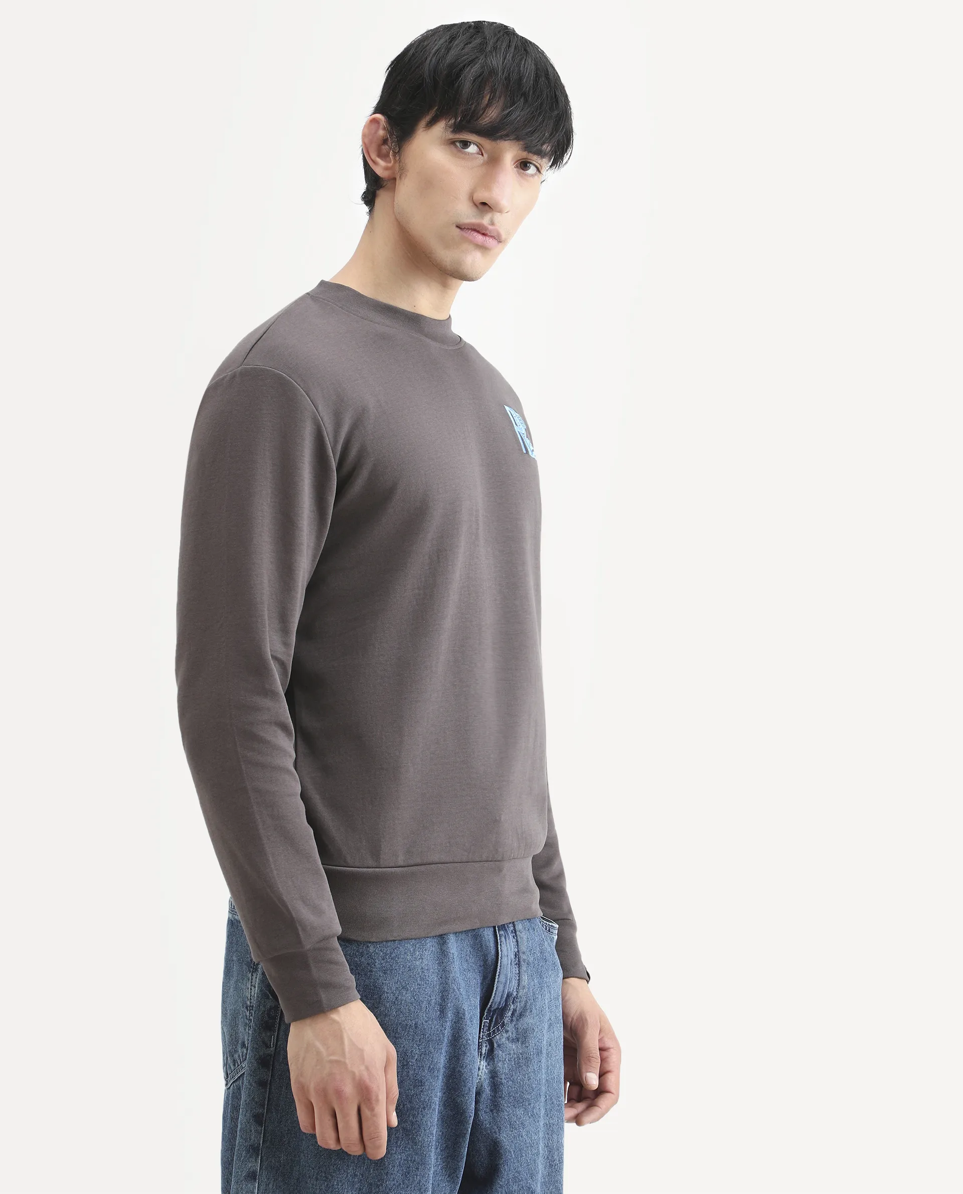 Rare Rabbit Men's Bay Dark Grey Cotton Graphic Print Regular Fit Full Sleeve Crew Neck Sweatshirt - Image 6
