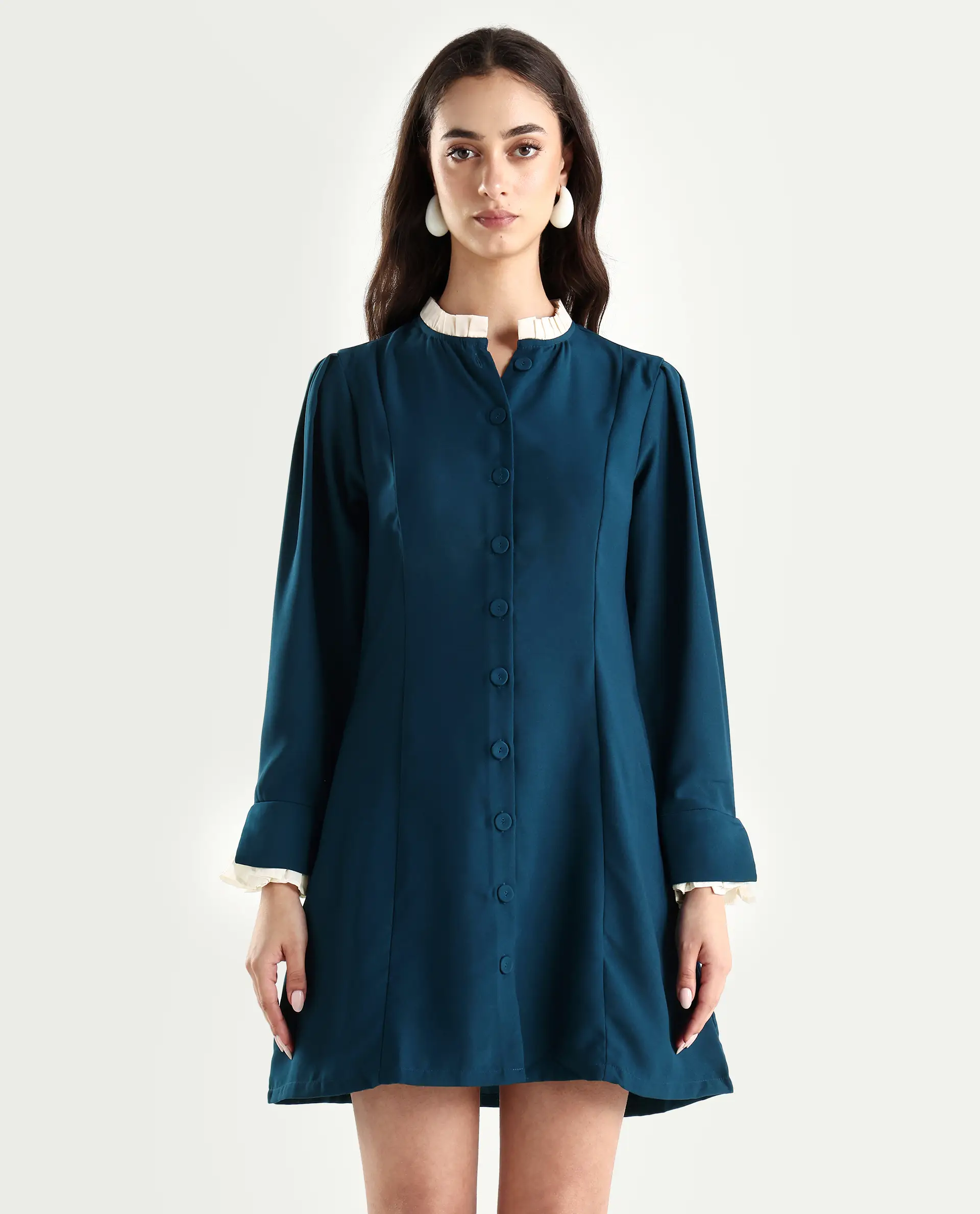 Rareism Women's Bayburt Teal Satin Sweetheart Neck Plain Knee Length Straight Fit Dress - Image 3
