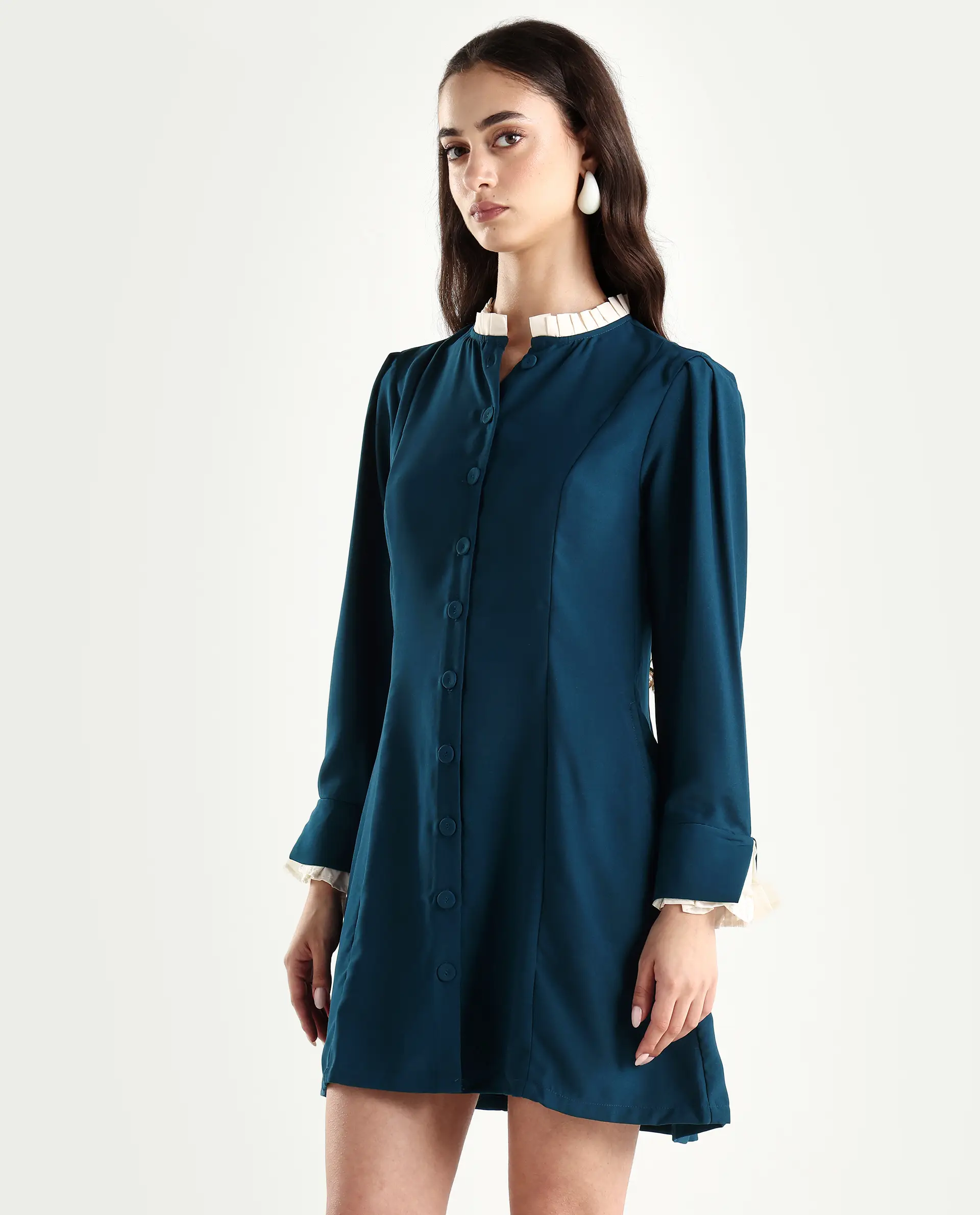 Rareism Women's Bayburt Teal Satin Sweetheart Neck Plain Knee Length Straight Fit Dress - Image 5