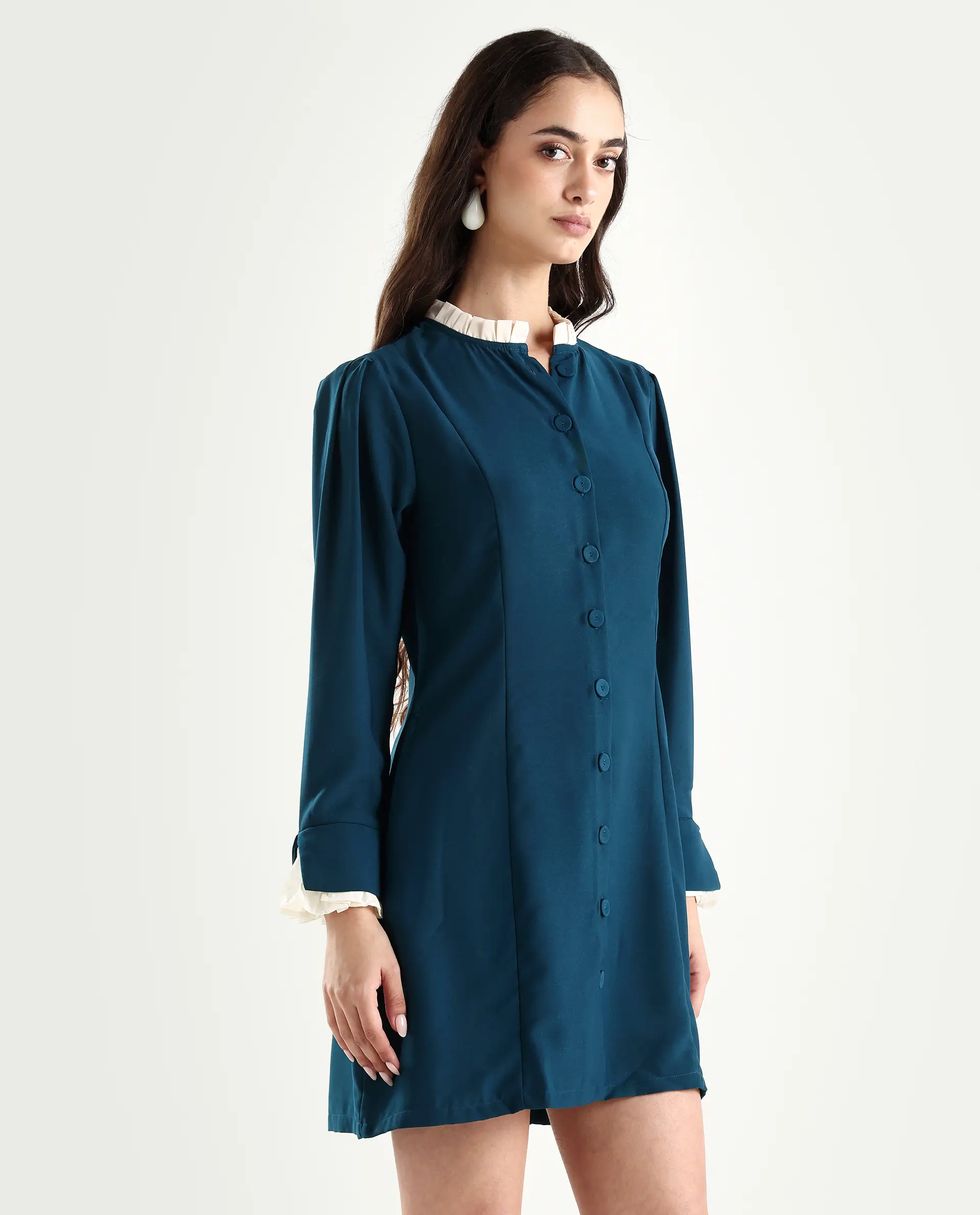 Rareism Women's Bayburt Teal Satin Sweetheart Neck Plain Knee Length Straight Fit Dress - Image 6