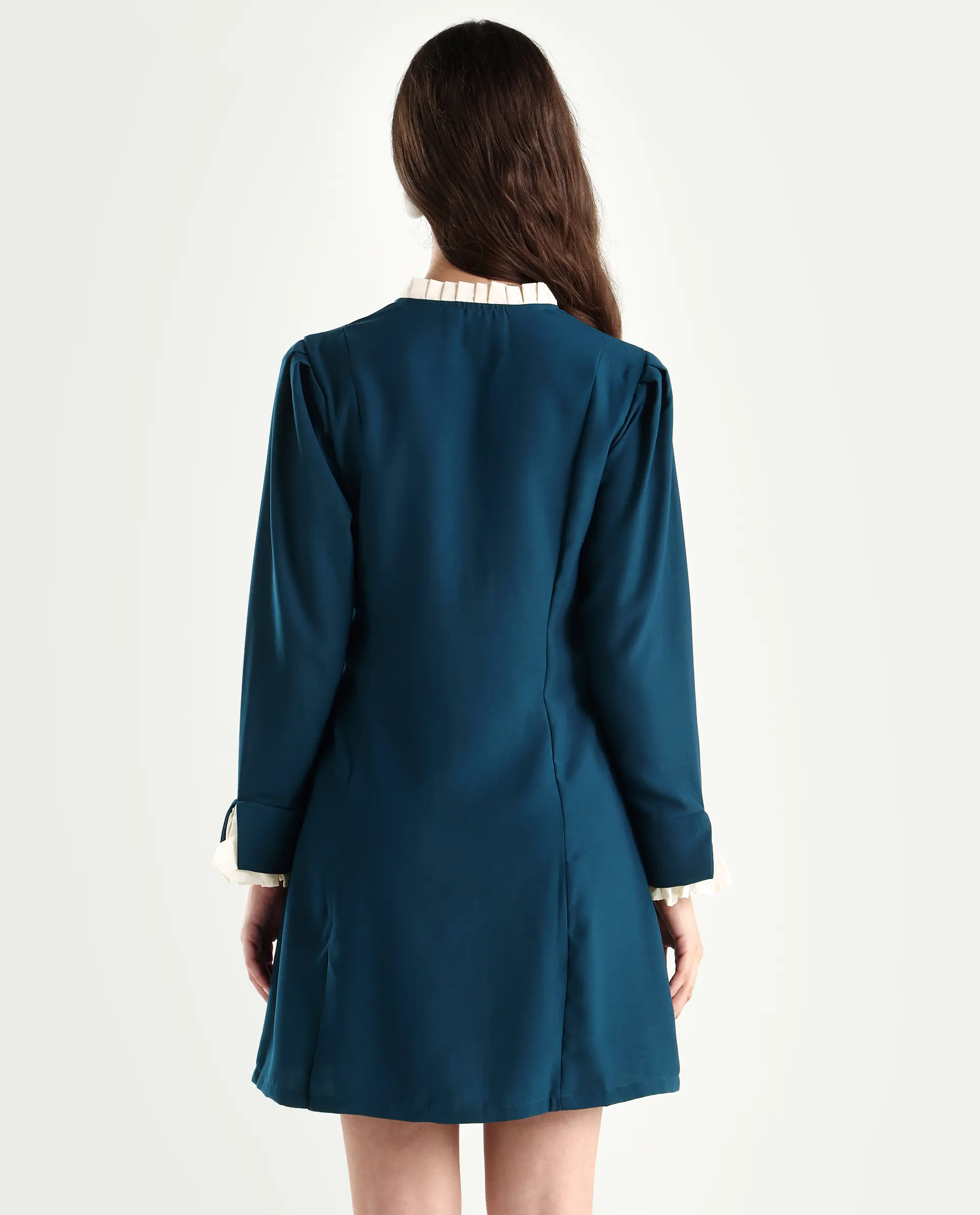 Rareism Women's Bayburt Teal Satin Sweetheart Neck Plain Knee Length Straight Fit Dress - Image 7