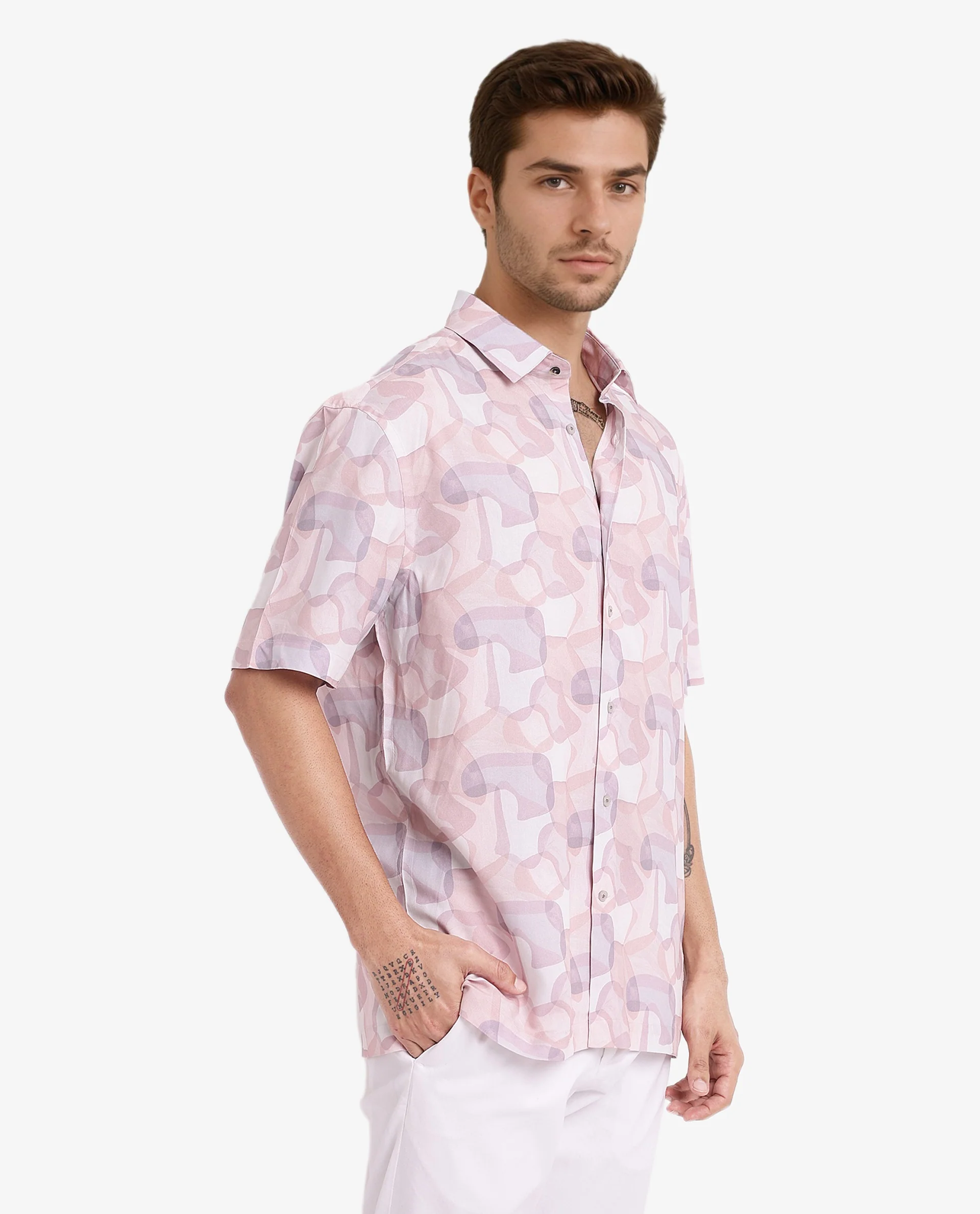 Rare Rabbit Men's Baykal Light Brown Viscose Abstract Print Regular Fit Half Sleeve Collared Shirt - Image 5