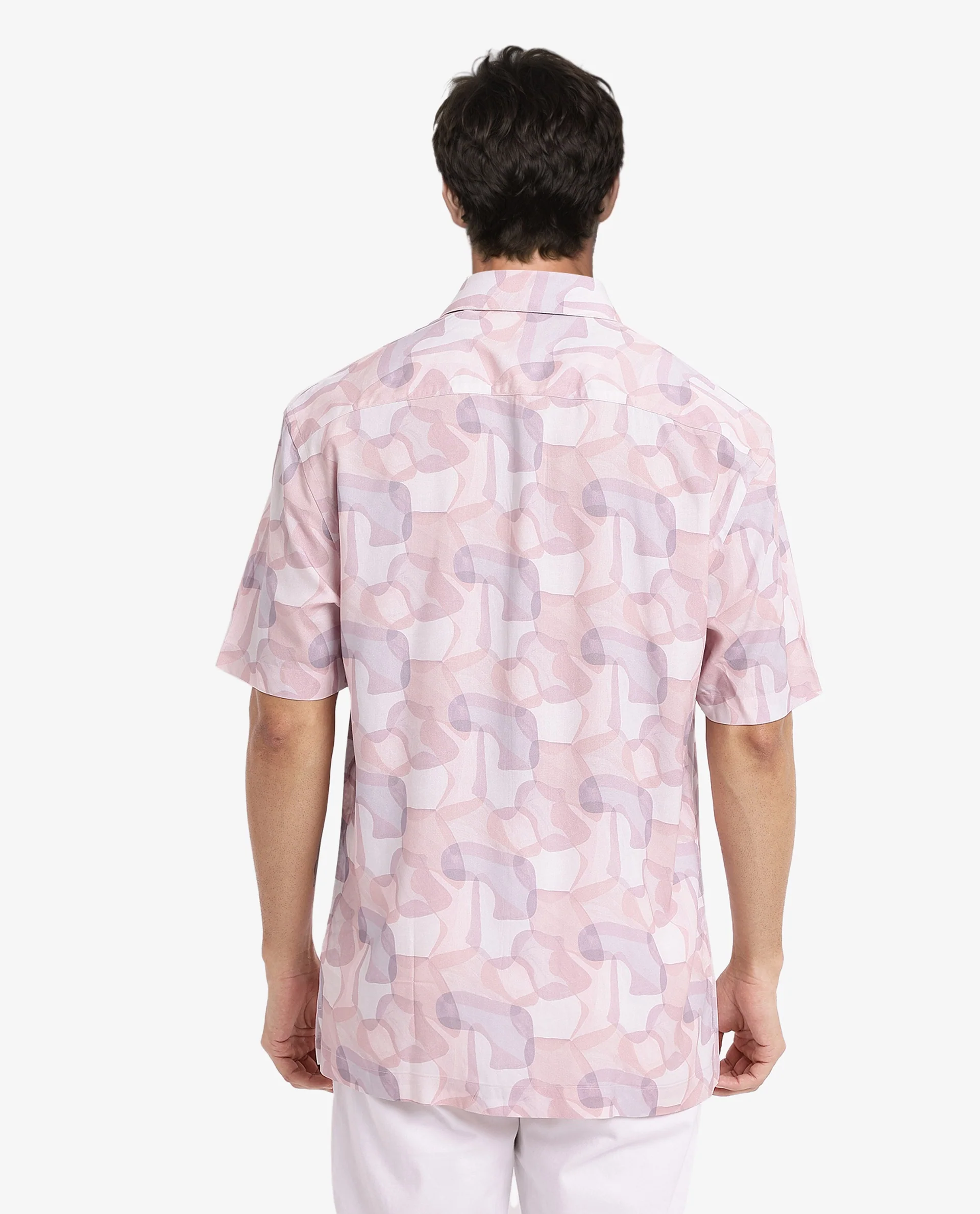 Rare Rabbit Men's Baykal Light Brown Viscose Abstract Print Regular Fit Half Sleeve Collared Shirt - Image 7