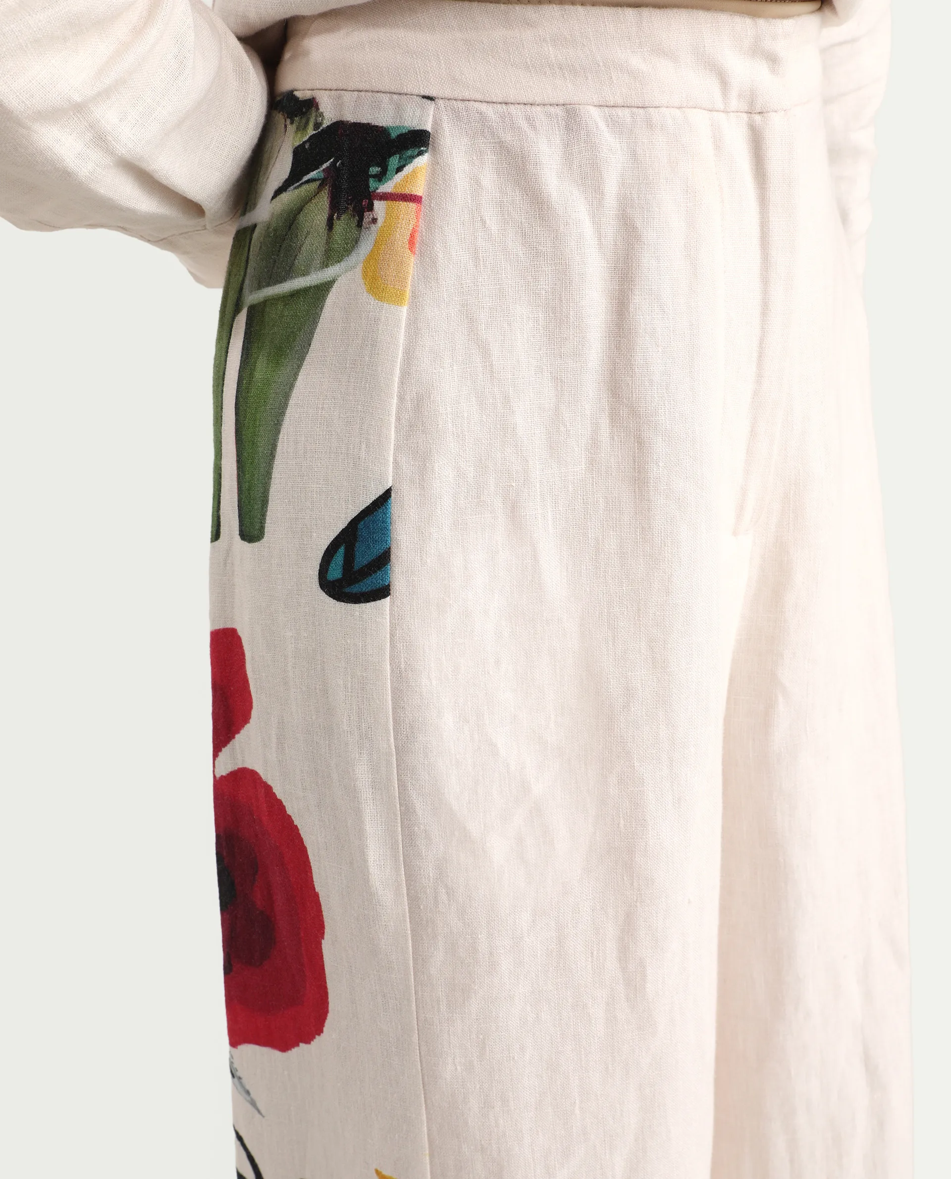 Rareism Women's Bazper-B Off White 100% Linen Wide Leg Plain Trouser - Image 3