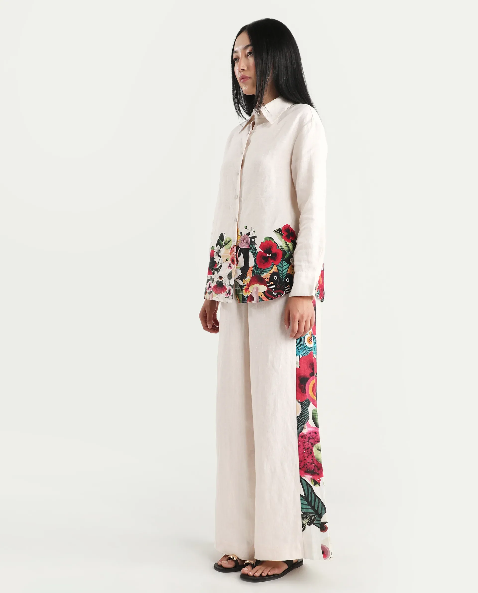 Rareism Women's Bazper-B Off White 100% Linen Wide Leg Plain Trouser - Image 4