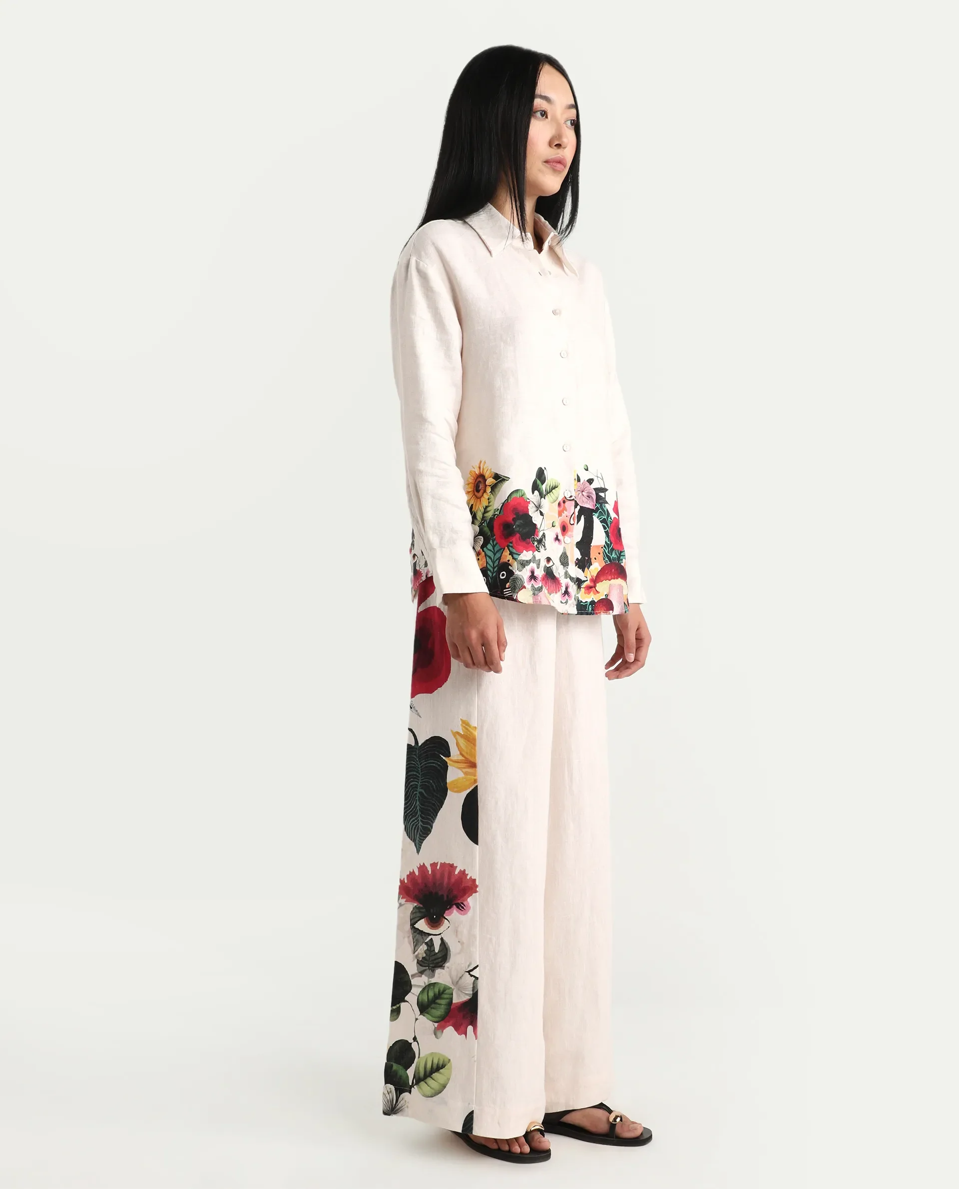 Rareism Women's Bazper-B Off White 100% Linen Wide Leg Plain Trouser - Image 5