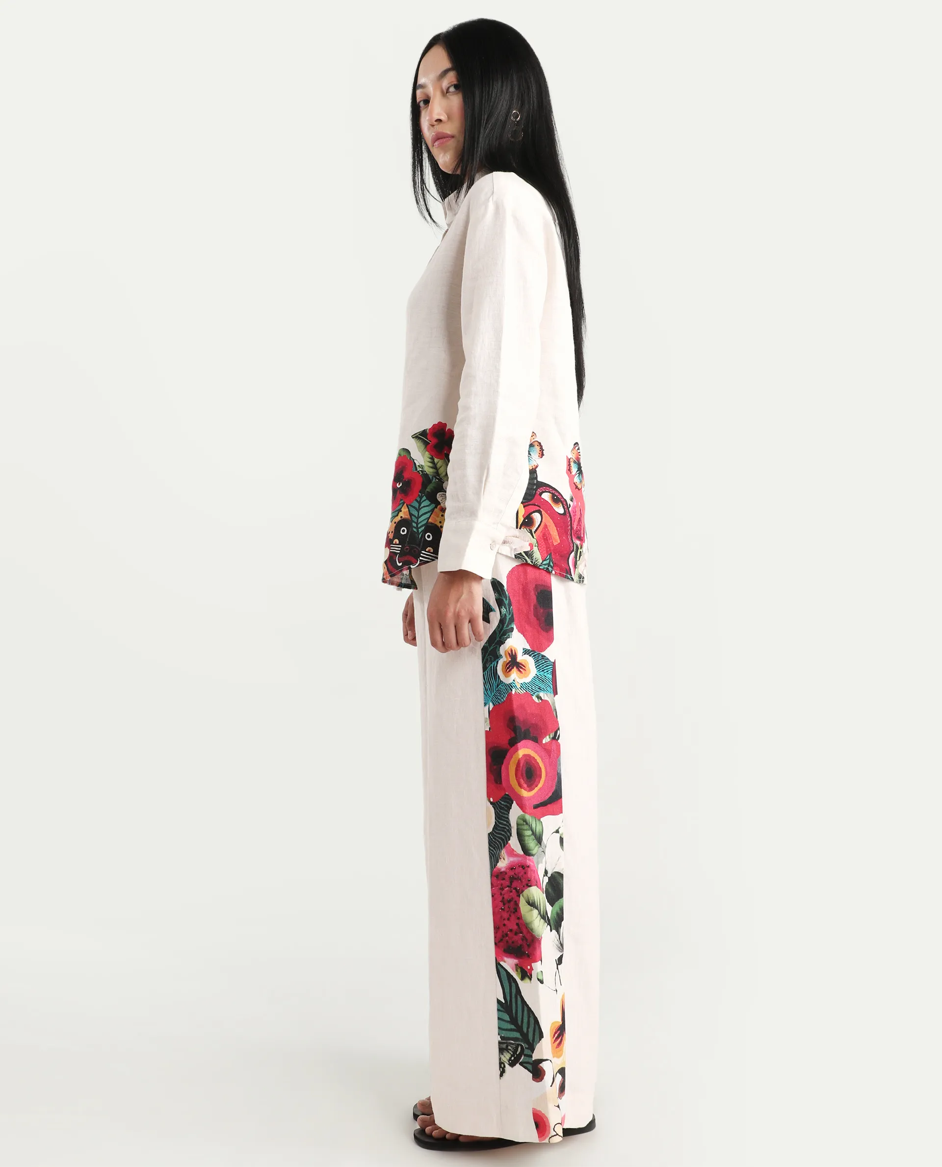 Rareism Women's Bazper-B Off White 100% Linen Wide Leg Plain Trouser - Image 6
