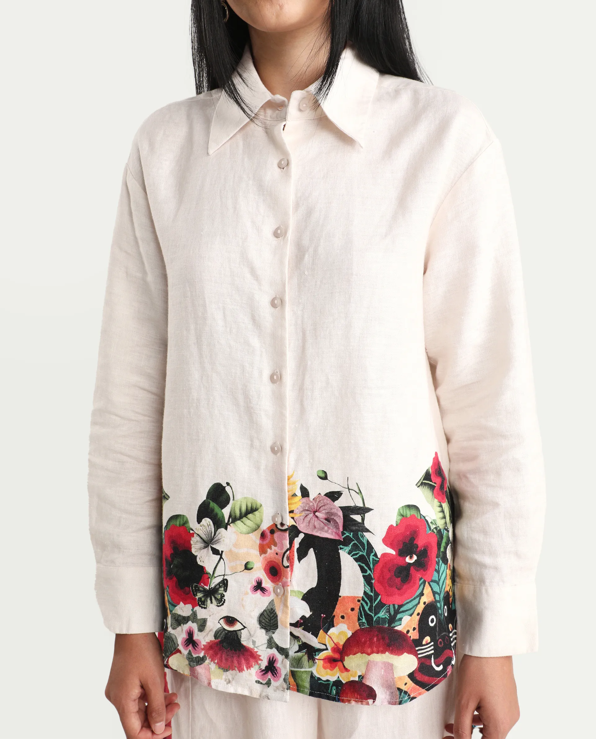 Rareism Women's Bazper-T Off White 100% Linen Full Sleeve Regular Fit Abstract Print Shirt - Image 3