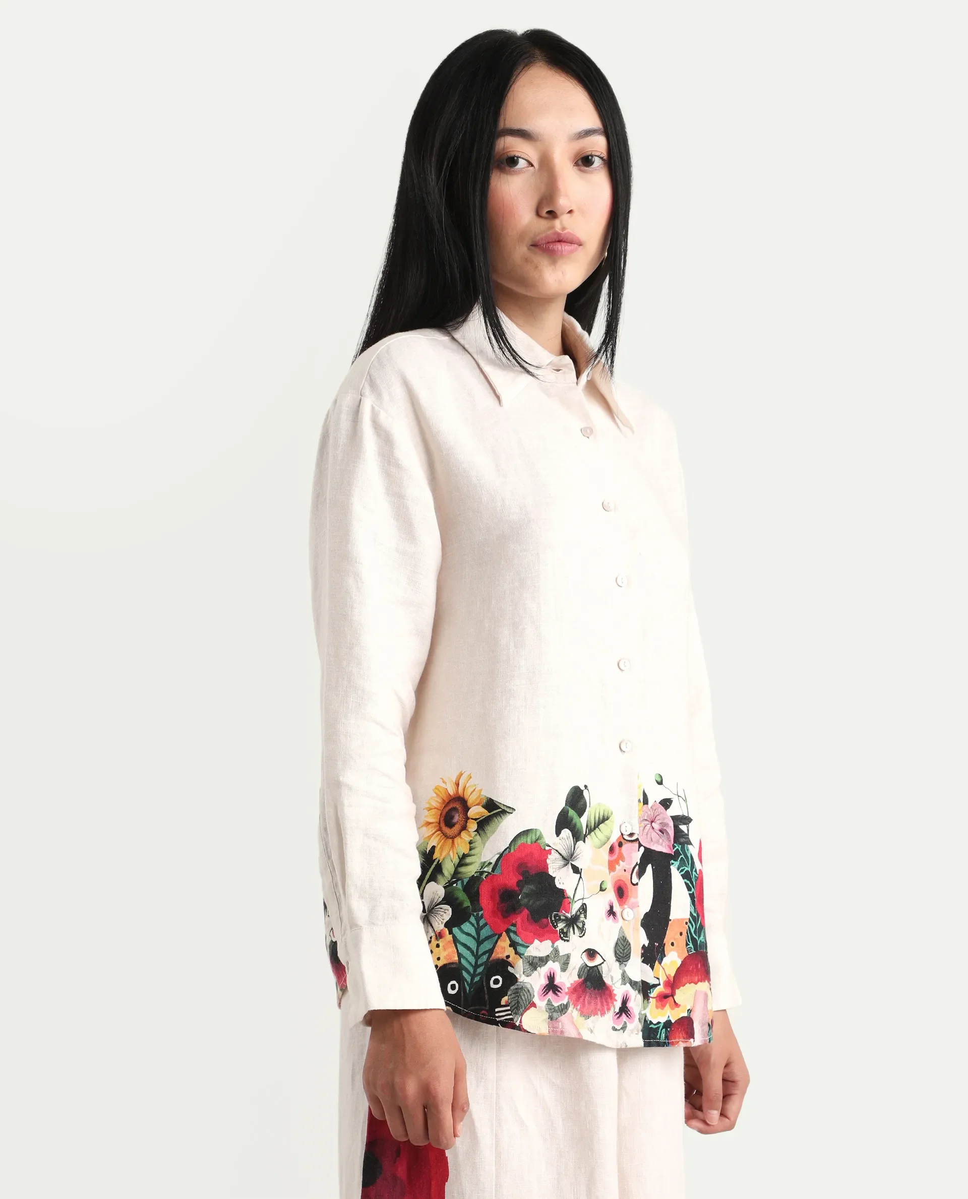 Rareism Women's Bazper-T Off White 100% Linen Full Sleeve Regular Fit Abstract Print Shirt - Image 5