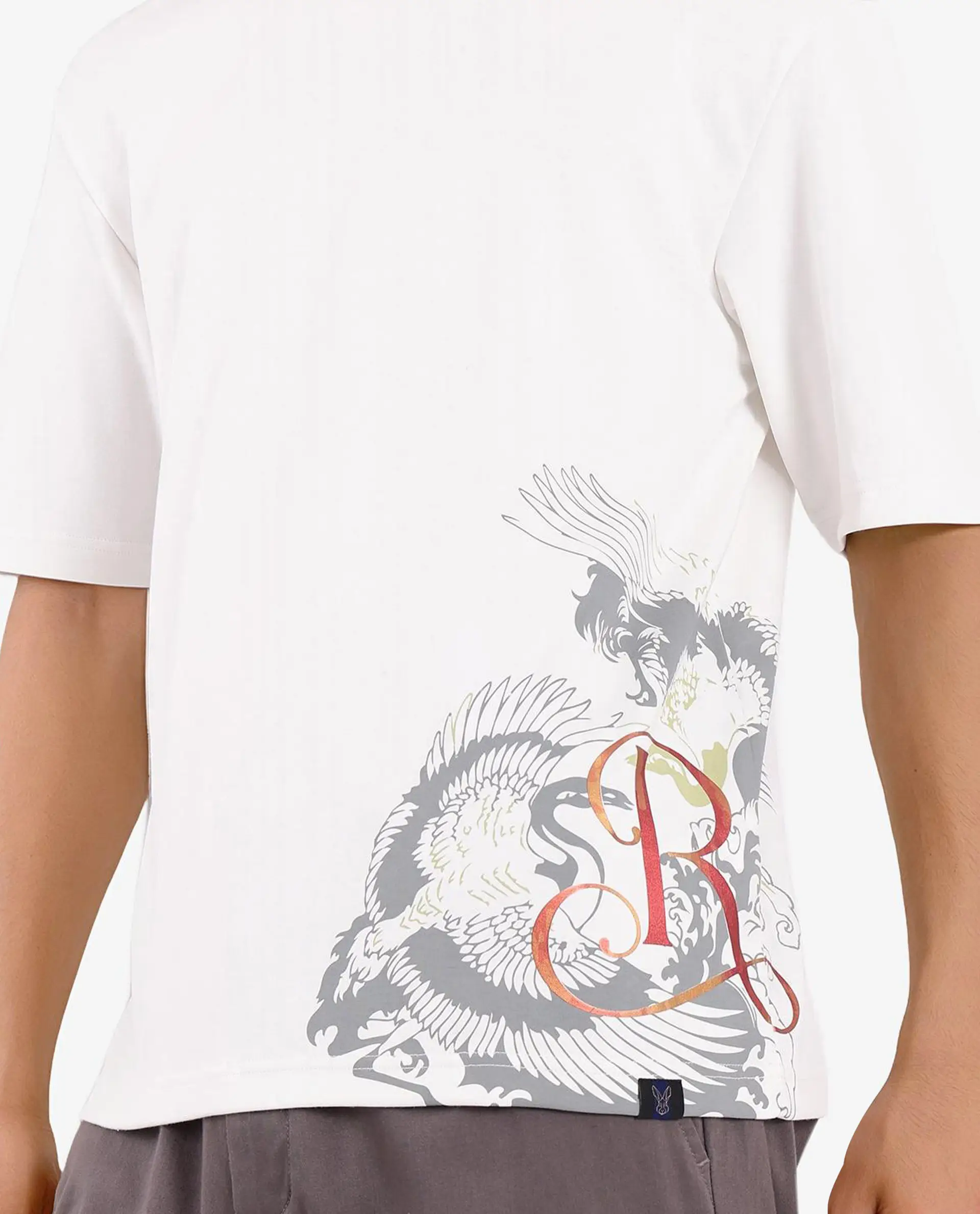 Rare Rabbit Men's Bazy Off White Cotton Graphic Print Oversized Fit Half Sleeve Crew Neck T-Shirt - Image 3
