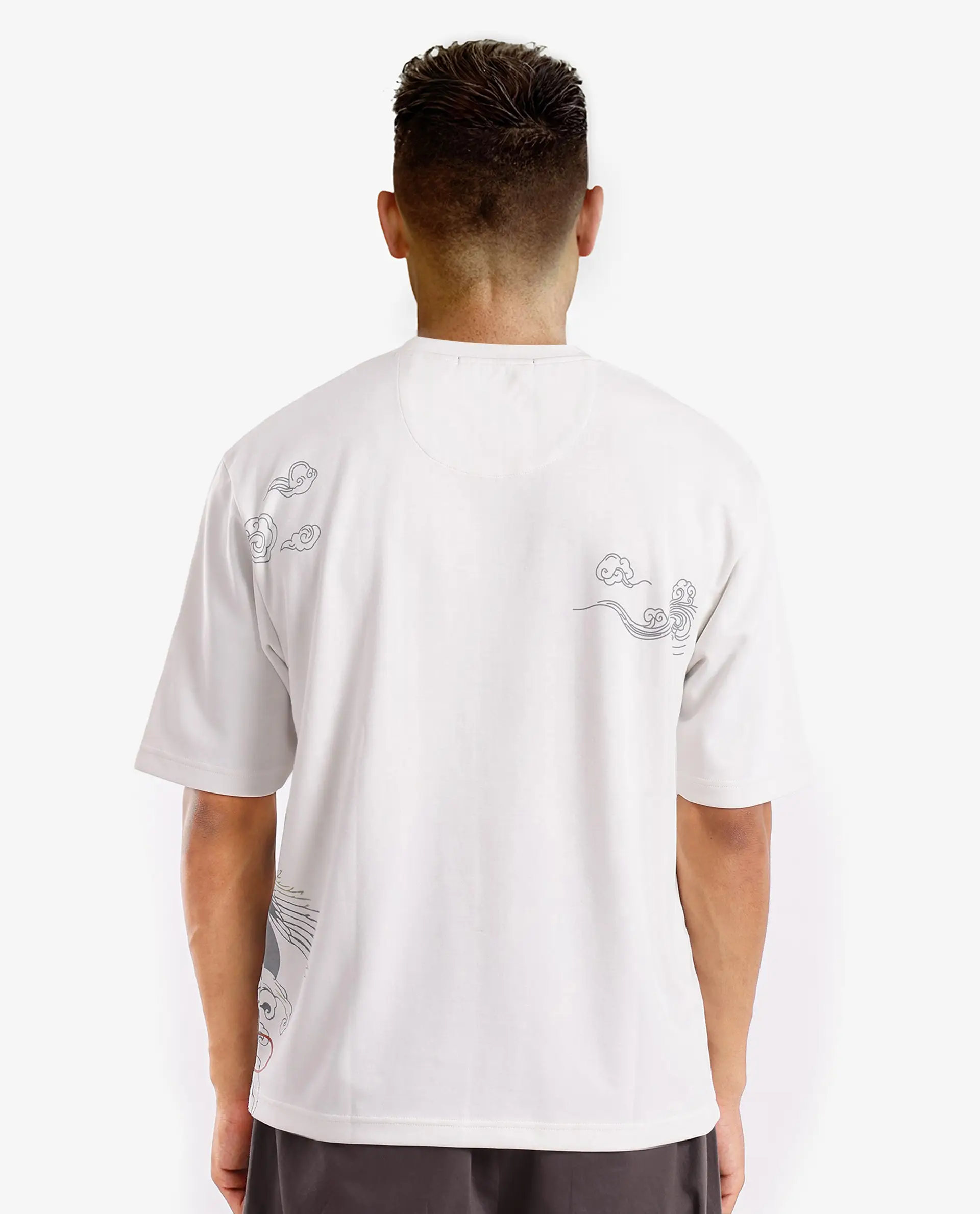 Rare Rabbit Men's Bazy Off White Cotton Graphic Print Oversized Fit Half Sleeve Crew Neck T-Shirt - Image 4