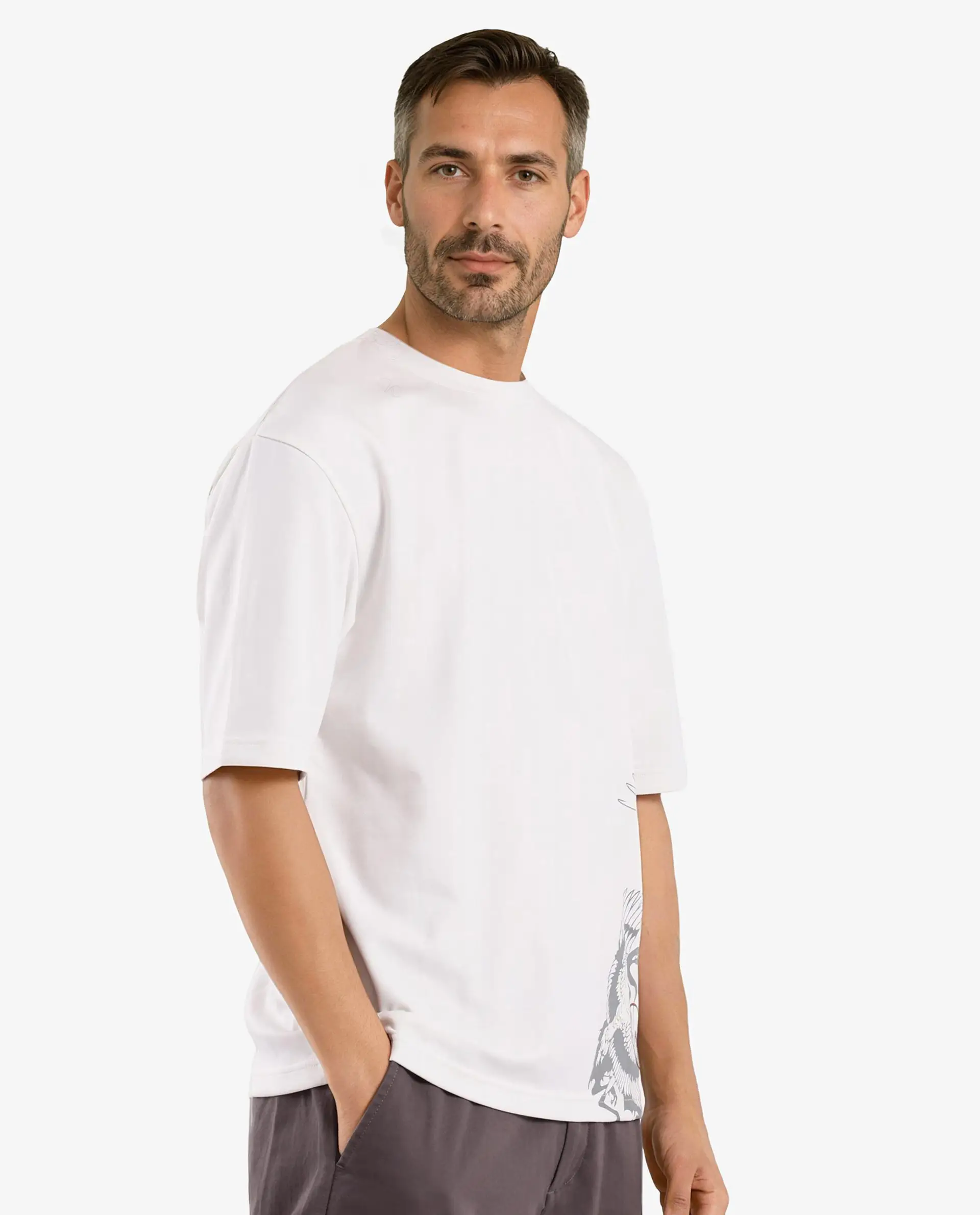 Rare Rabbit Men's Bazy Off White Cotton Graphic Print Oversized Fit Half Sleeve Crew Neck T-Shirt - Image 7