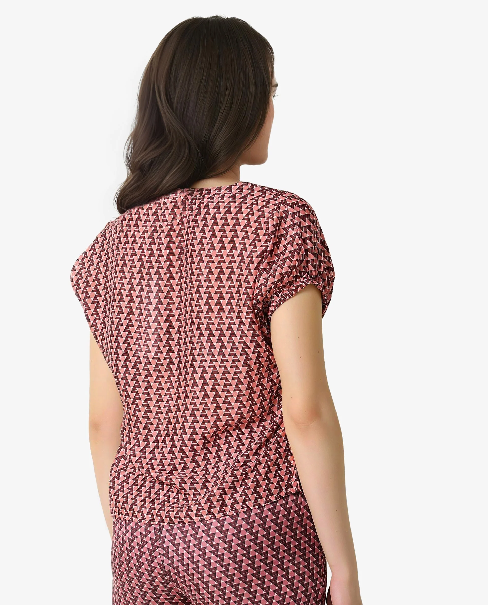 Rareism Women's Bea Maroon V-Neck Geometric Print Knee Length Tailored Top - Image 6