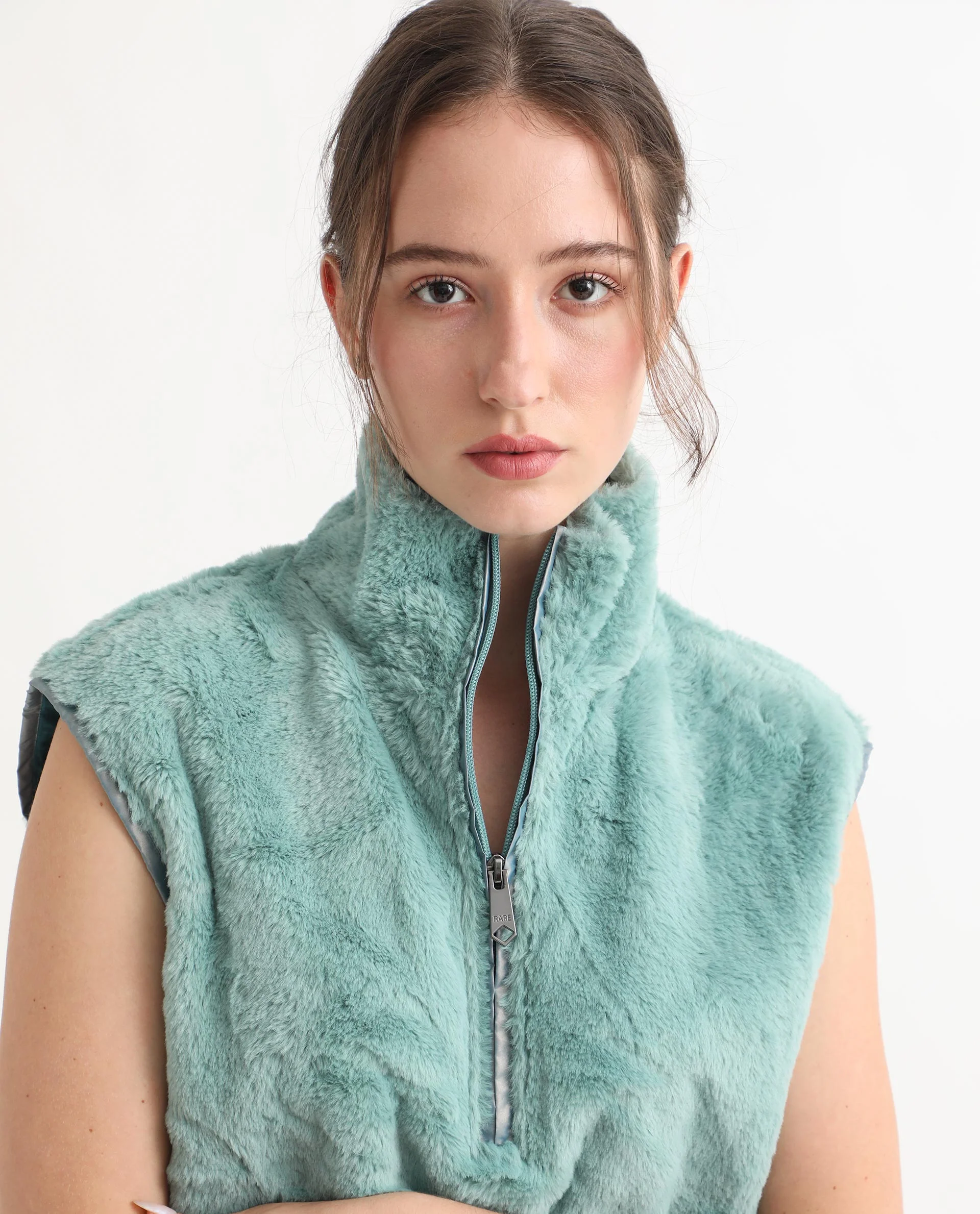 Rareism Women's Beauro Green Polyester Drop Collar Plain Sleeveless Regular Fit Sweater - Image 5