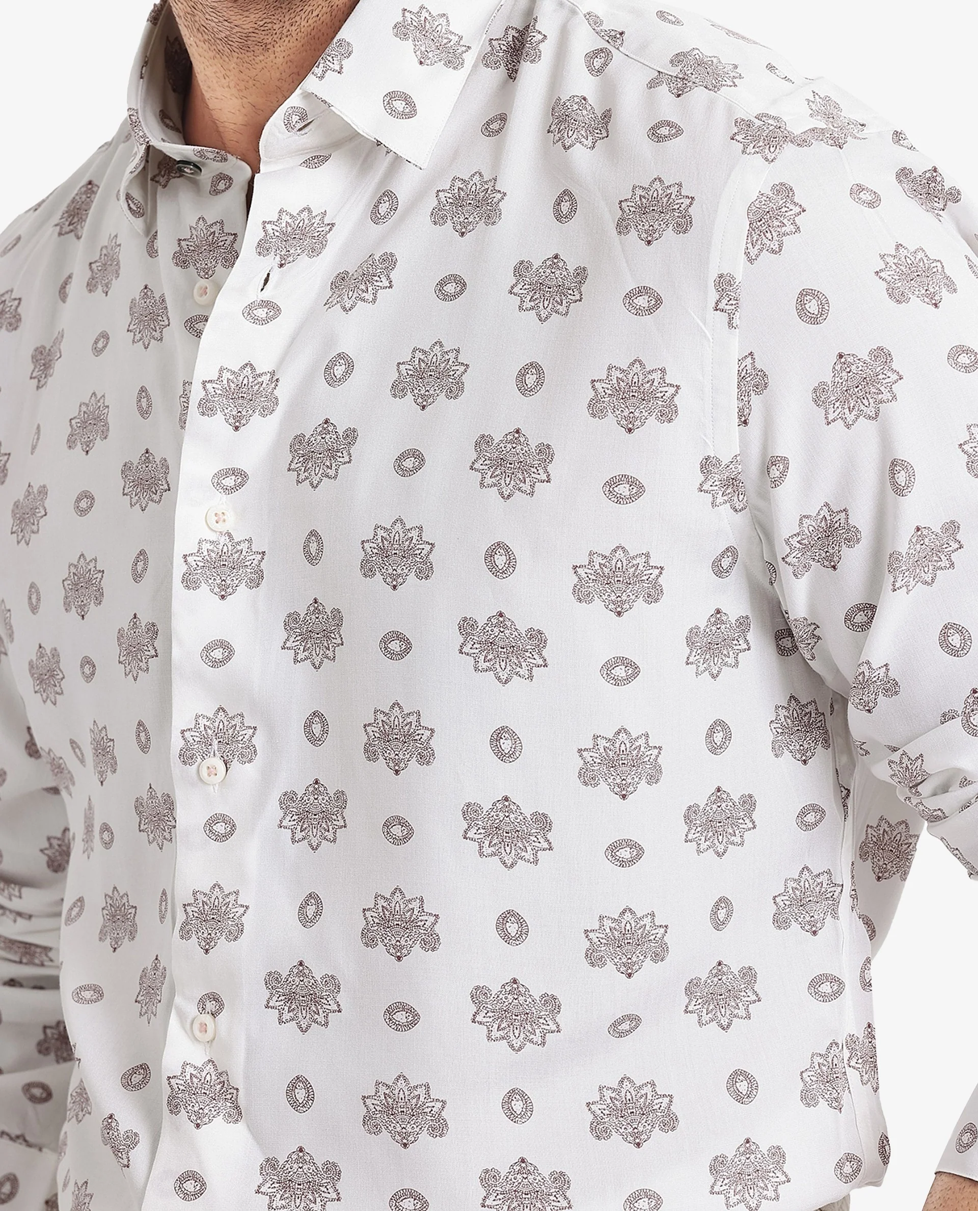 Rare Rabbit Men's Beau White Viscose Floral Print Regular Fit Full Sleeve Collared Shirt - Image 2