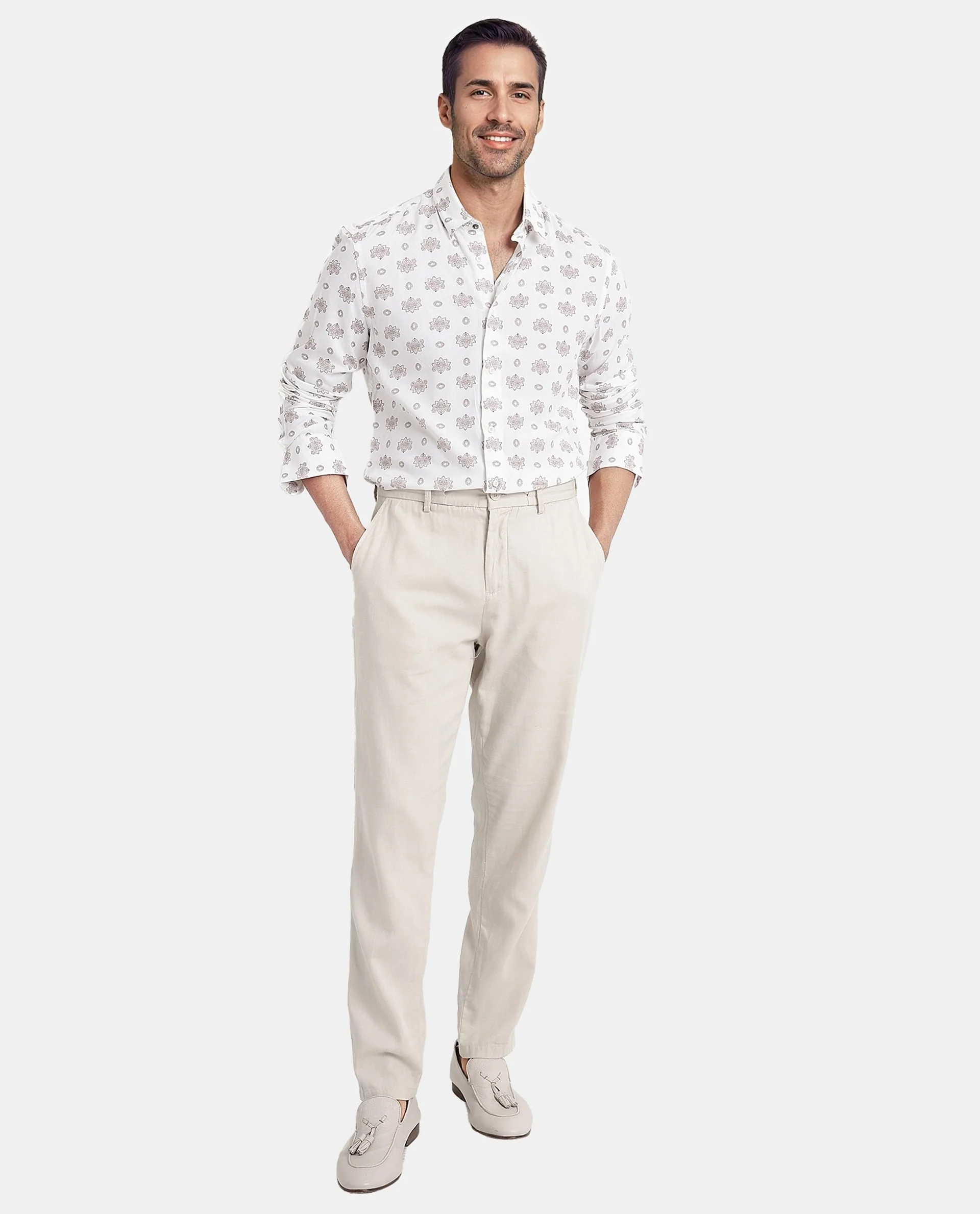Rare Rabbit Men's Beau White Viscose Floral Print Regular Fit Full Sleeve Collared Shirt - Image 3