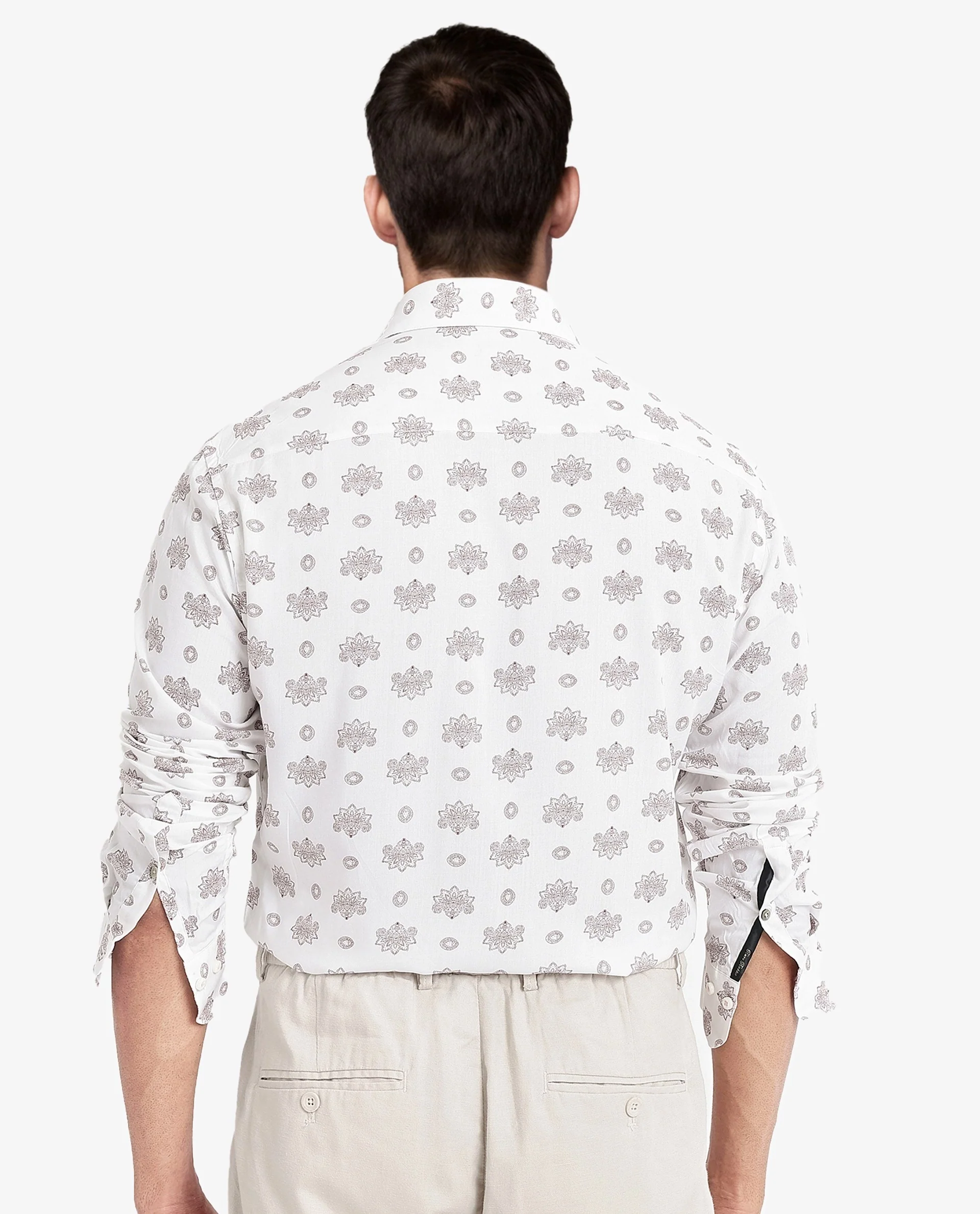 Rare Rabbit Men's Beau White Viscose Floral Print Regular Fit Full Sleeve Collared Shirt - Image 4