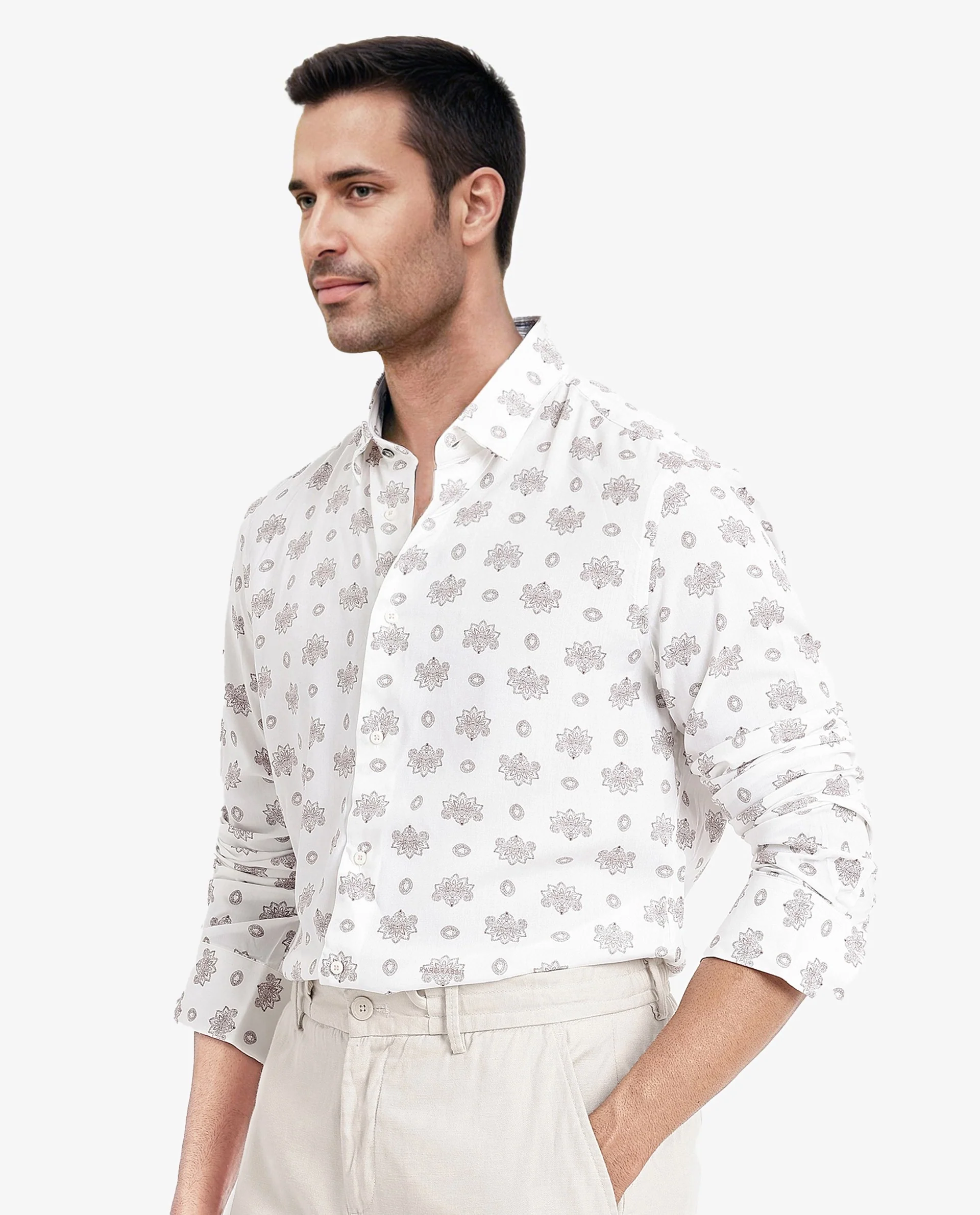 Rare Rabbit Men's Beau White Viscose Floral Print Regular Fit Full Sleeve Collared Shirt - Image 6