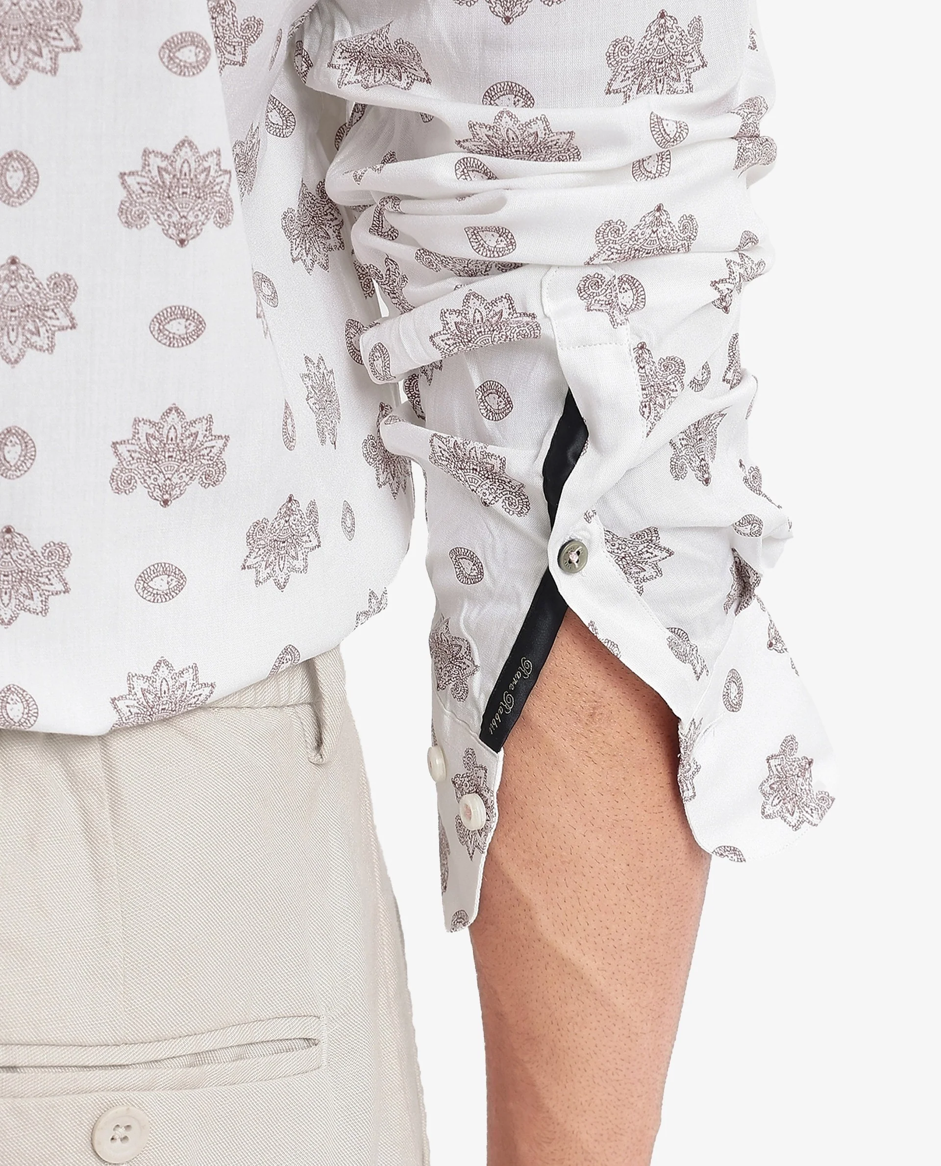 Rare Rabbit Men's Beau White Viscose Floral Print Regular Fit Full Sleeve Collared Shirt - Image 8