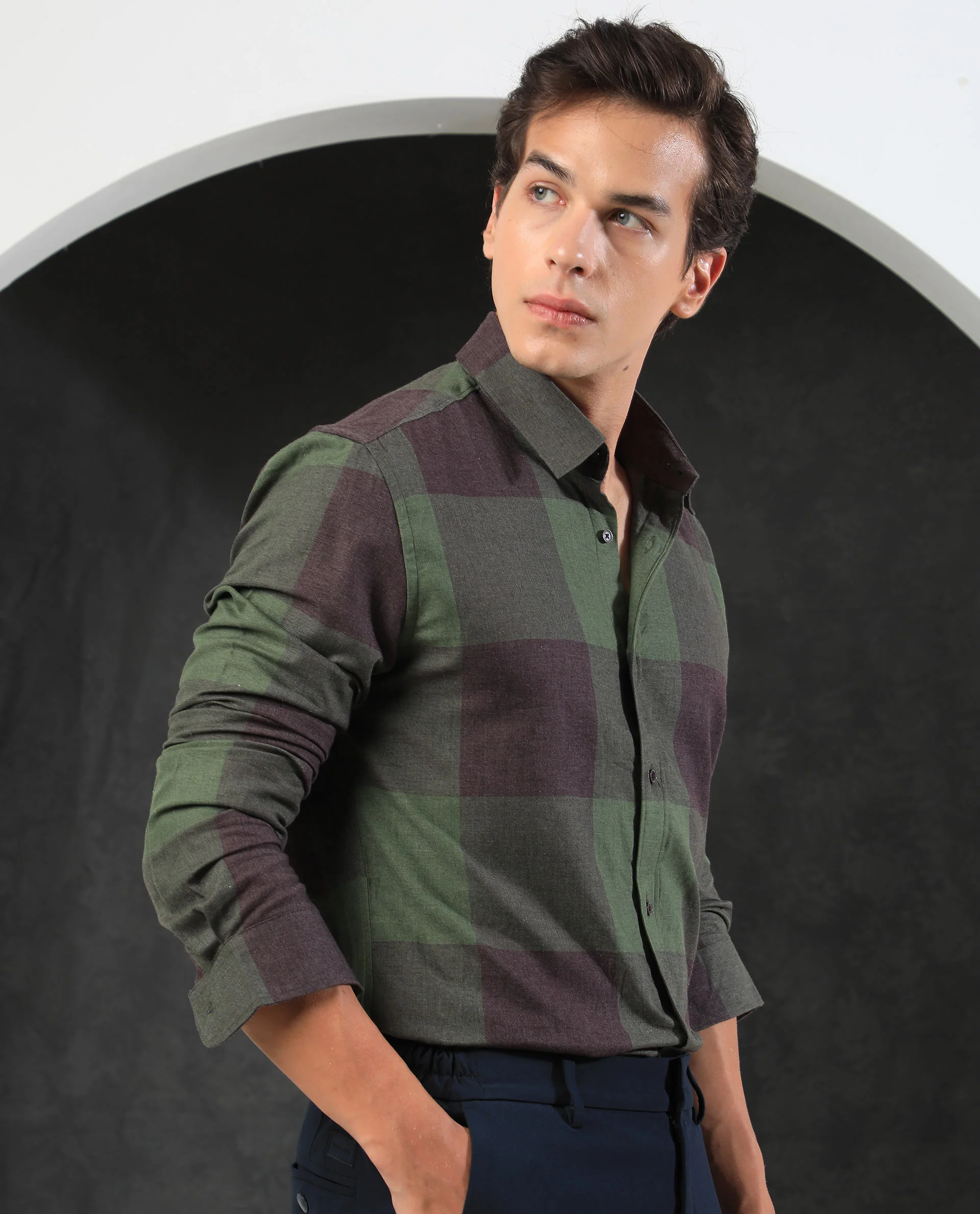 Rare Rabbit Men's Beaver Olive Cotton Checked Print Regular Fit Full Sleeve Collared Shirt - Image 10