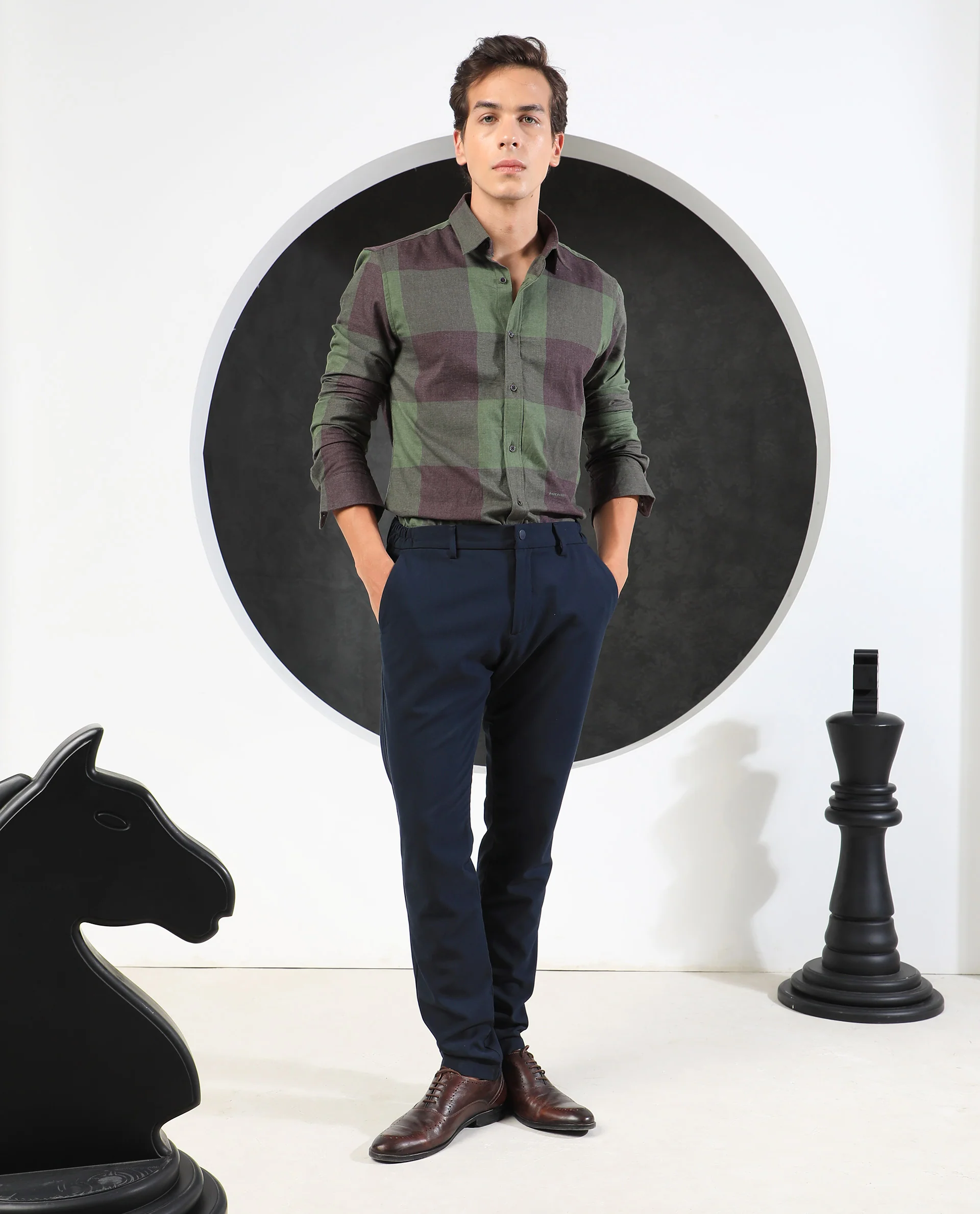 Rare Rabbit Men's Beaver Olive Cotton Checked Print Regular Fit Full Sleeve Collared Shirt - Image 2