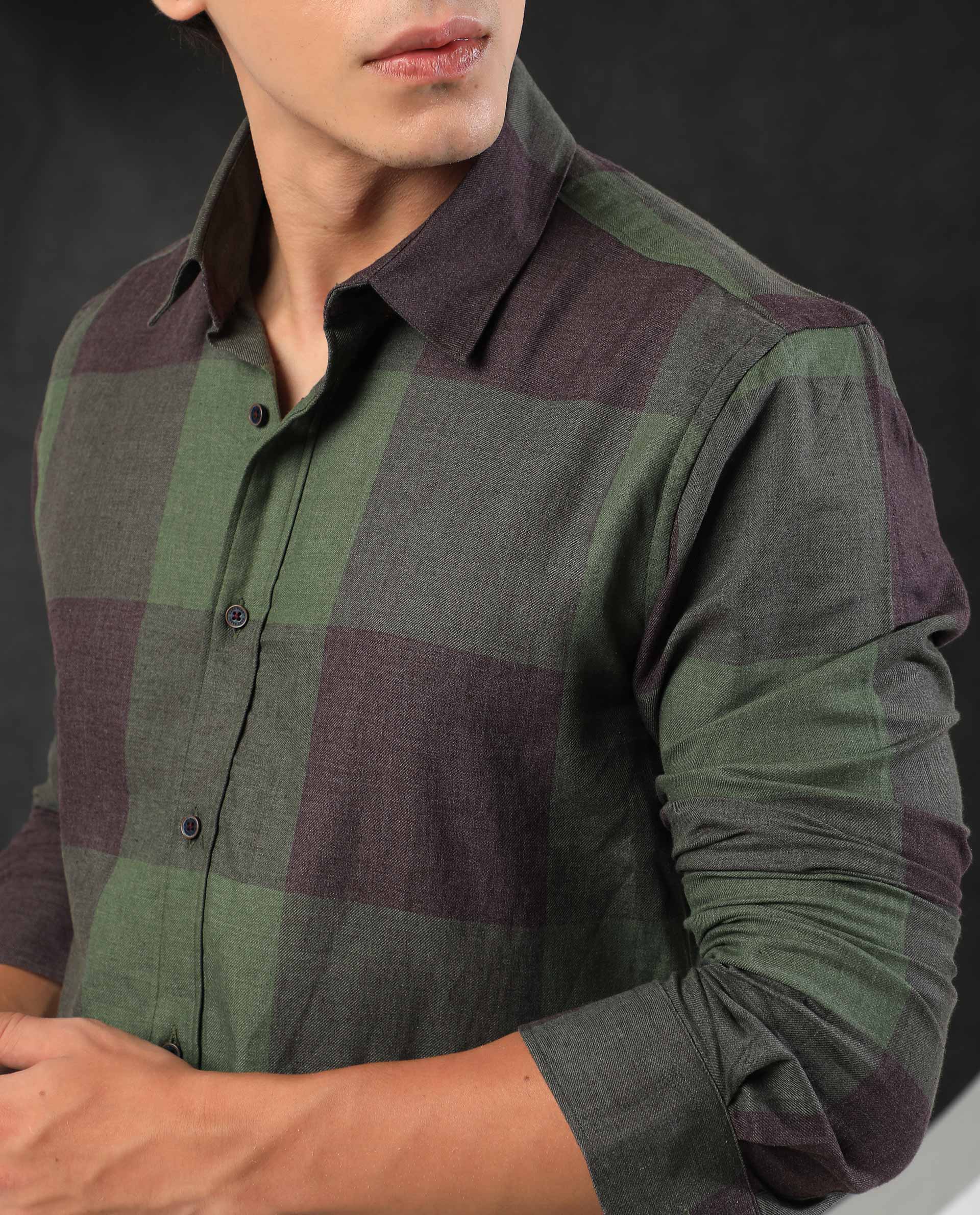 Rare Rabbit Men's Beaver Olive Cotton Checked Print Regular Fit Full Sleeve Collared Shirt - Image 3
