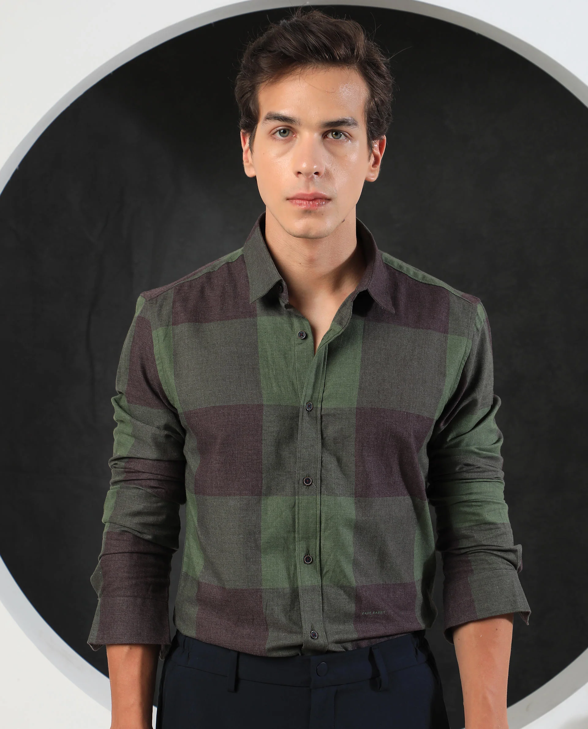Rare Rabbit Men's Beaver Olive Cotton Checked Print Regular Fit Full Sleeve Collared Shirt - Image 5