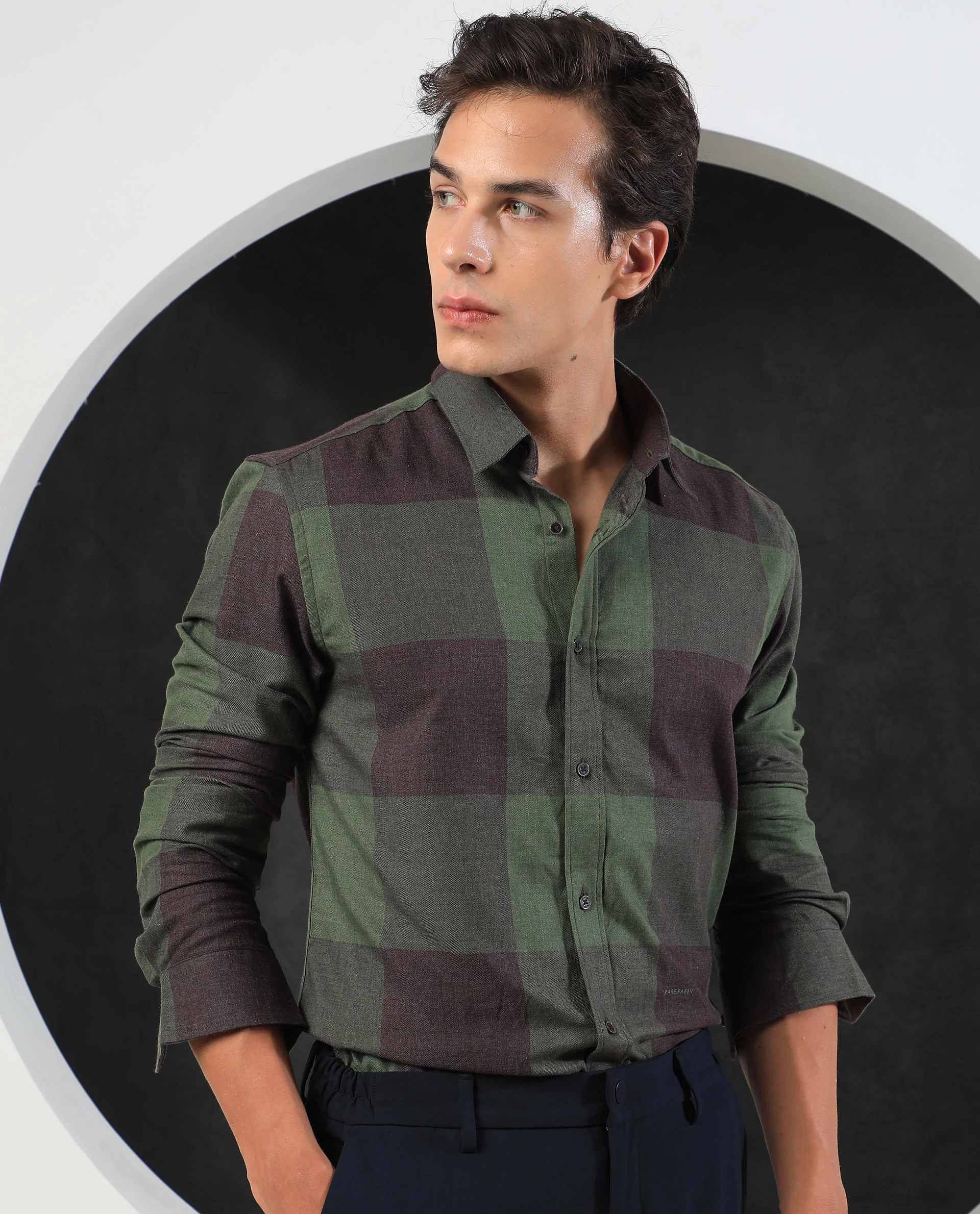 Rare Rabbit Men's Beaver Olive Cotton Checked Print Regular Fit Full Sleeve Collared Shirt - Image 6