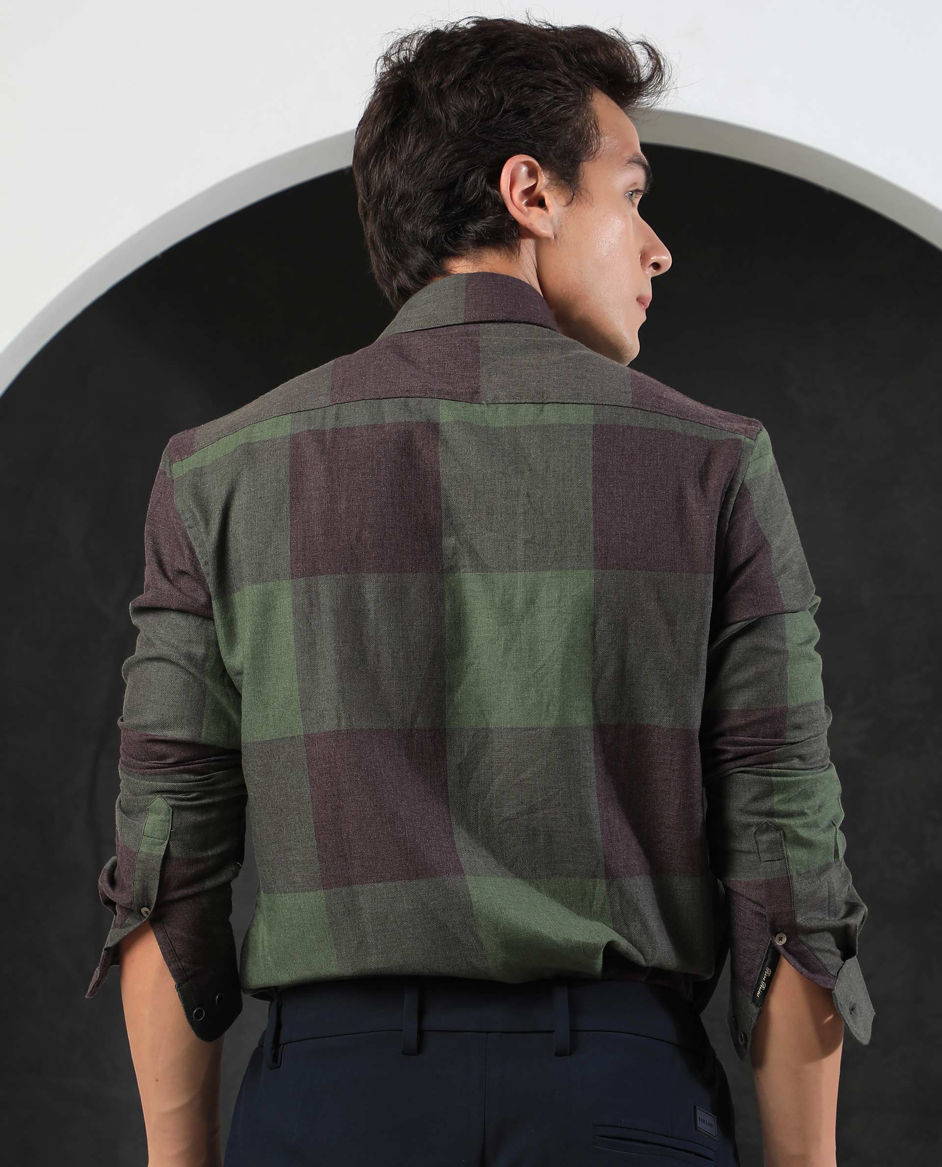 Rare Rabbit Men's Beaver Olive Cotton Checked Print Regular Fit Full Sleeve Collared Shirt - Image 7