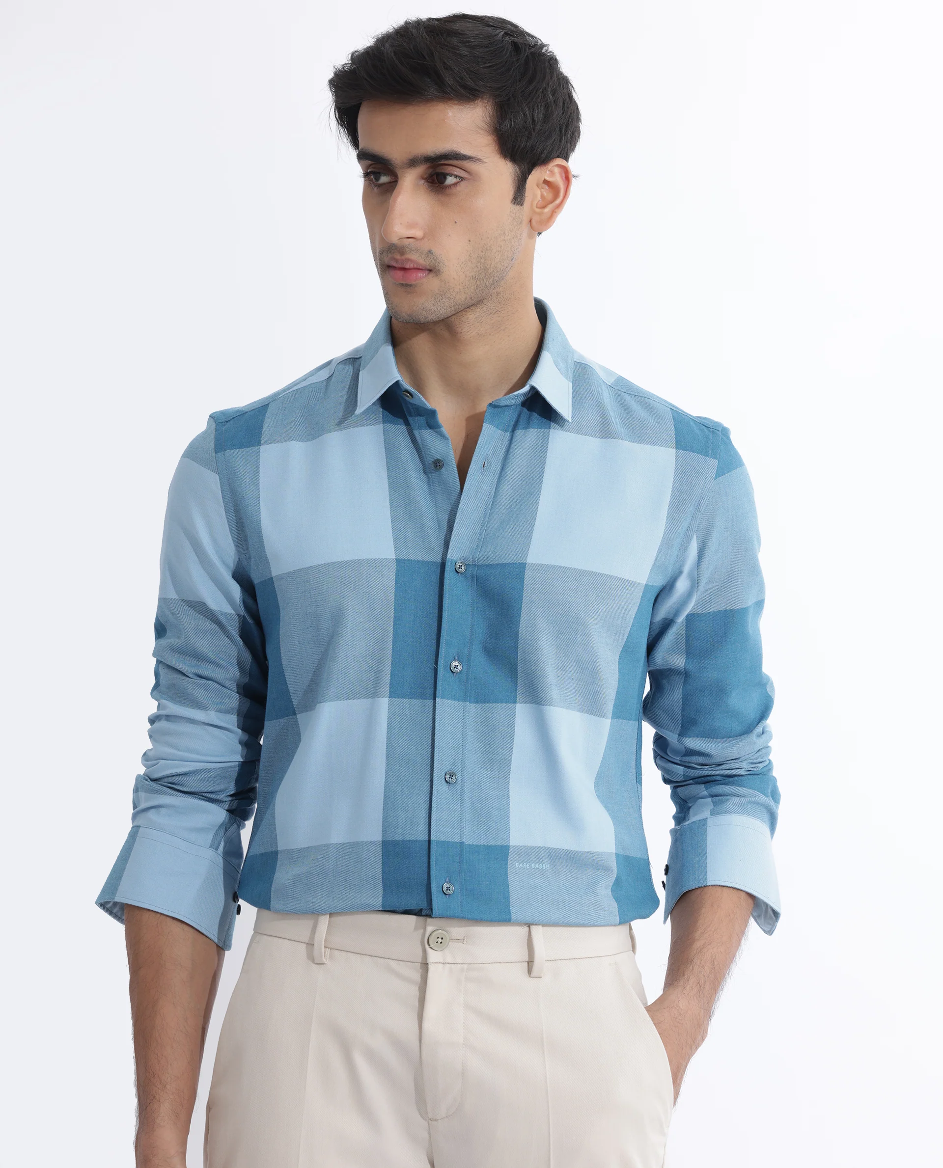 Rare Rabbit Men's Beavers Blue Cotton Checked Print Regular Fit Full Sleeve Collared Shirt - Image 2