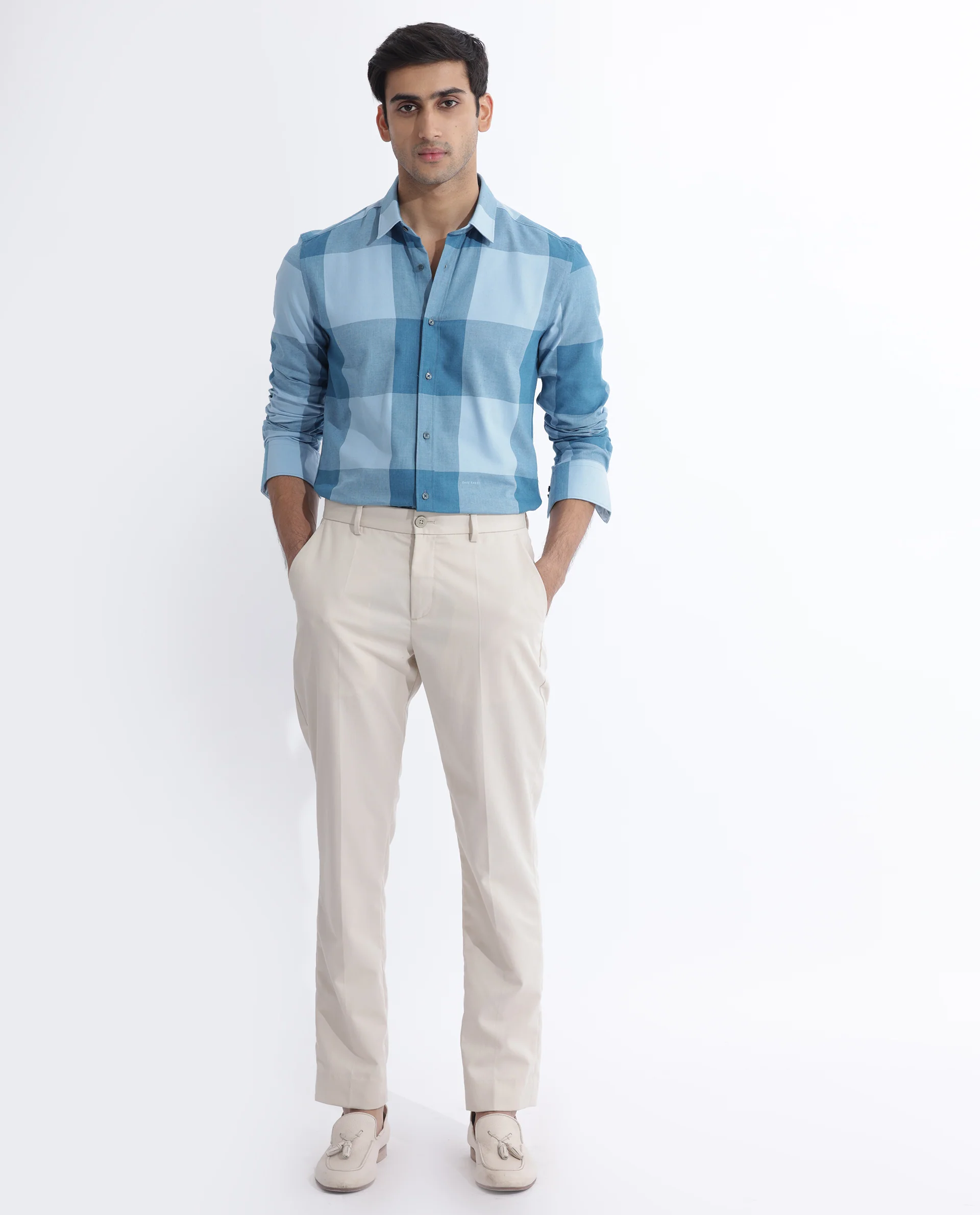 Rare Rabbit Men's Beavers Blue Cotton Checked Print Regular Fit Full Sleeve Collared Shirt - Image 3