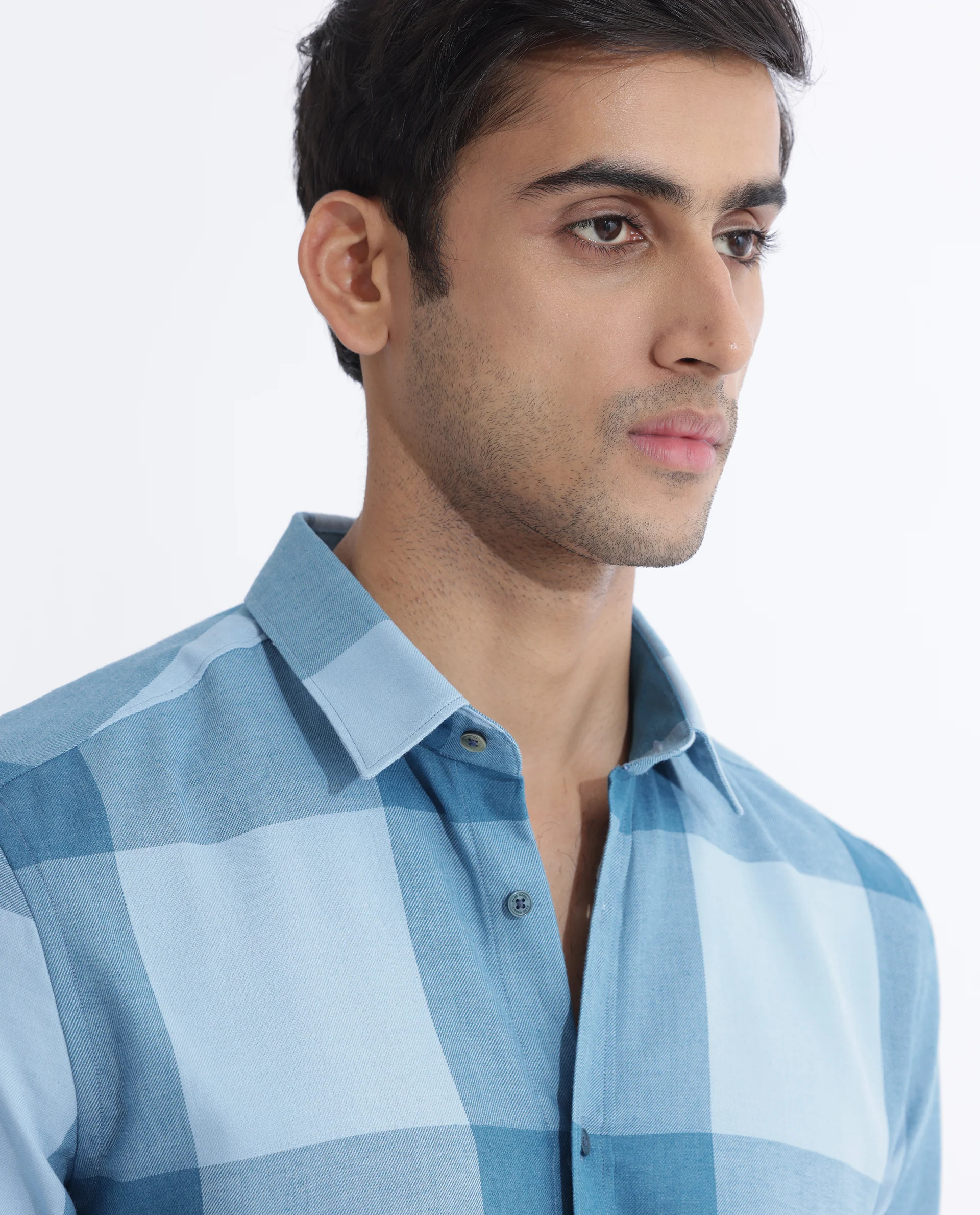 Rare Rabbit Men's Beavers Blue Cotton Checked Print Regular Fit Full Sleeve Collared Shirt - Image 4