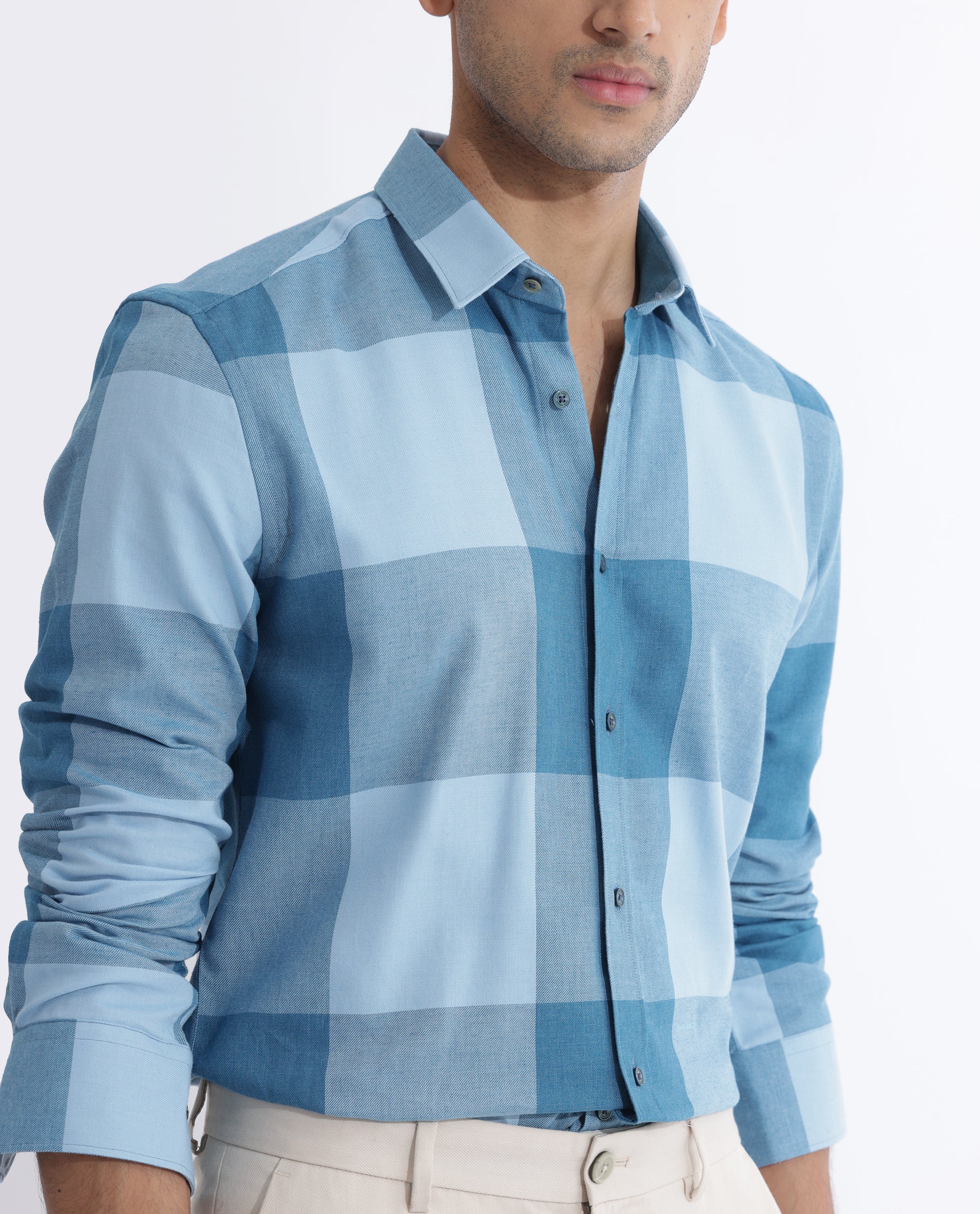 Rare Rabbit Men's Beavers Blue Cotton Checked Print Regular Fit Full Sleeve Collared Shirt - Image 5