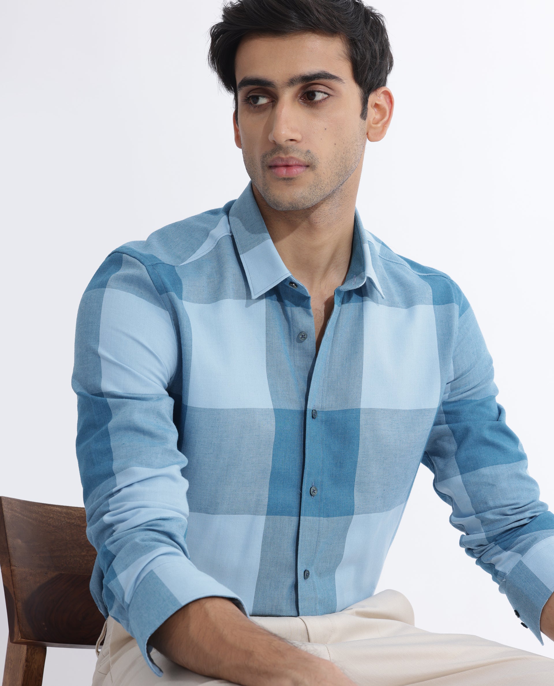 Rare Rabbit Men's Beavers Blue Cotton Checked Print Regular Fit Full Sleeve Collared Shirt - Image 6