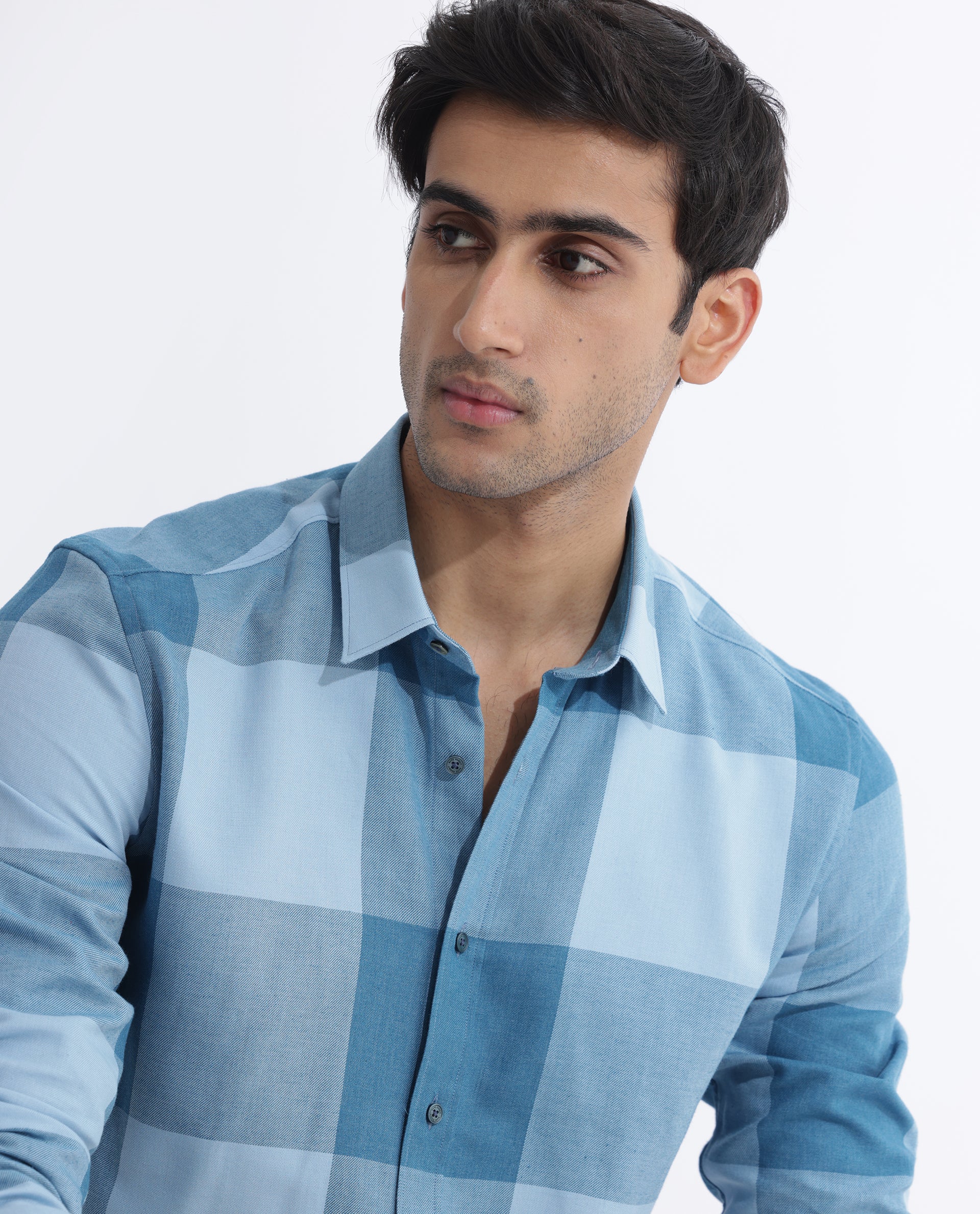 Rare Rabbit Men's Beavers Blue Cotton Checked Print Regular Fit Full Sleeve Collared Shirt - Image 7