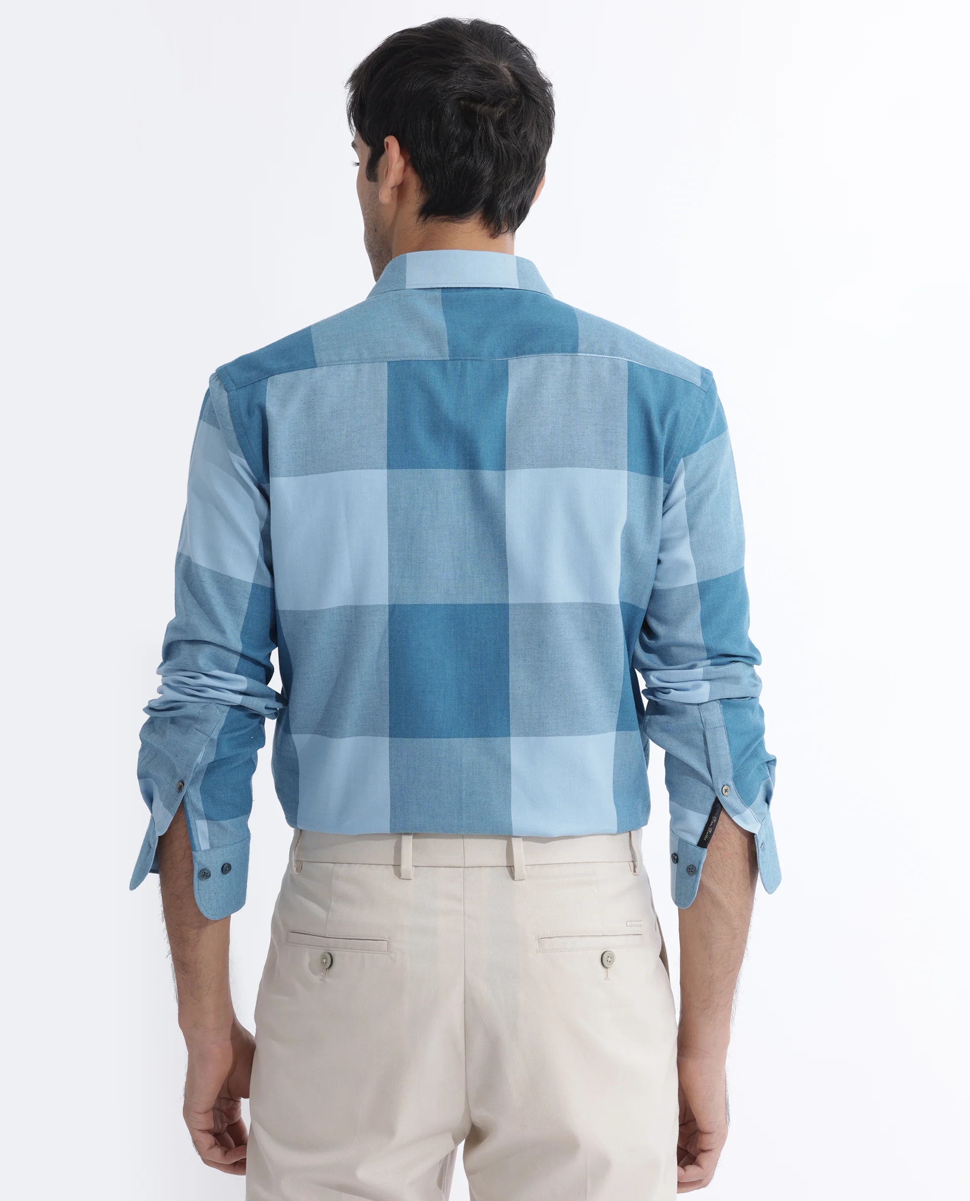 Rare Rabbit Men's Beavers Blue Cotton Checked Print Regular Fit Full Sleeve Collared Shirt - Image 8