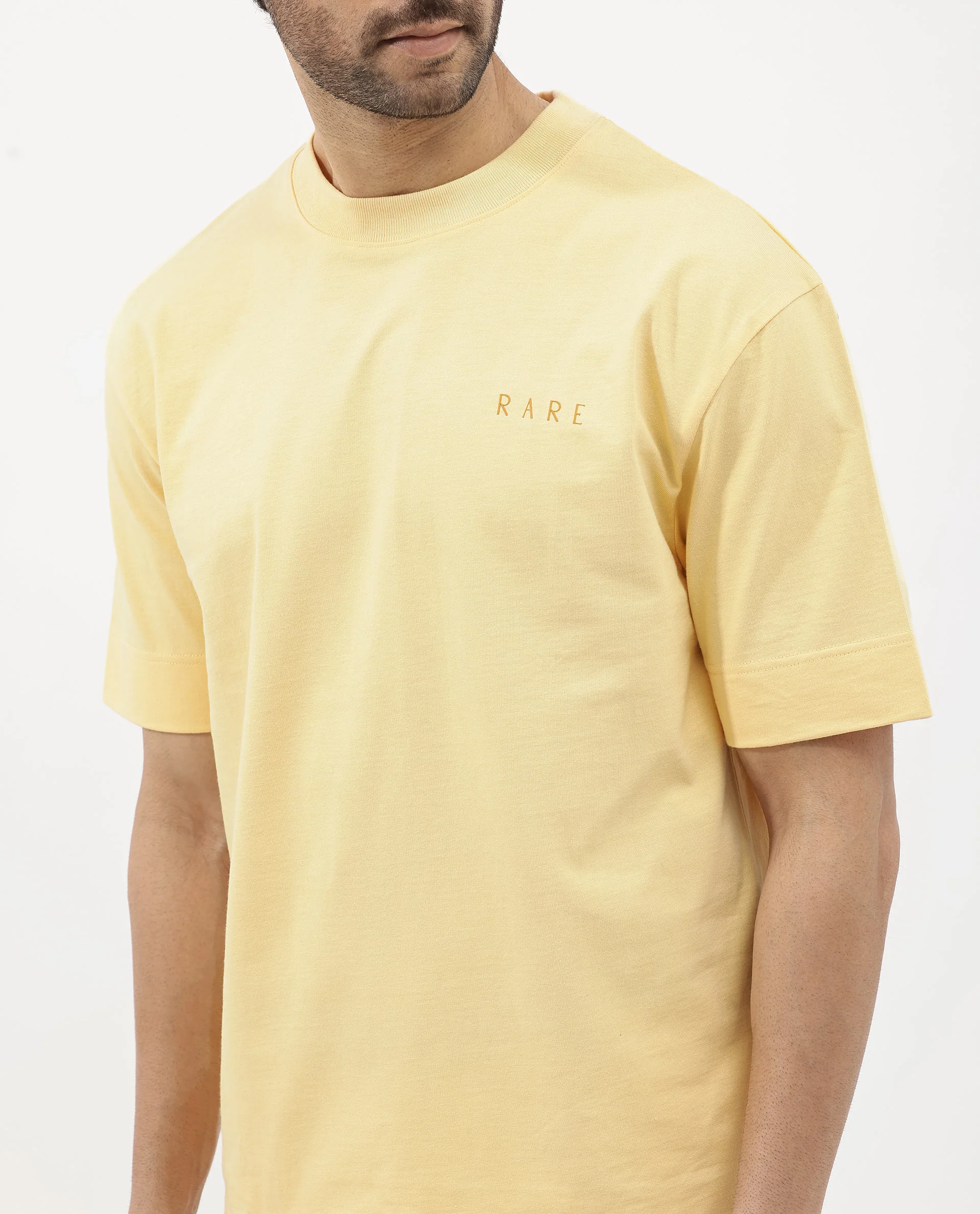 Rare Rabbit Articale Mens Beck Dusky Yellow Cotton Fabric Short Sleeve Crew Neck Oversized Fit Graphic Printed T-Shirt - Image 5